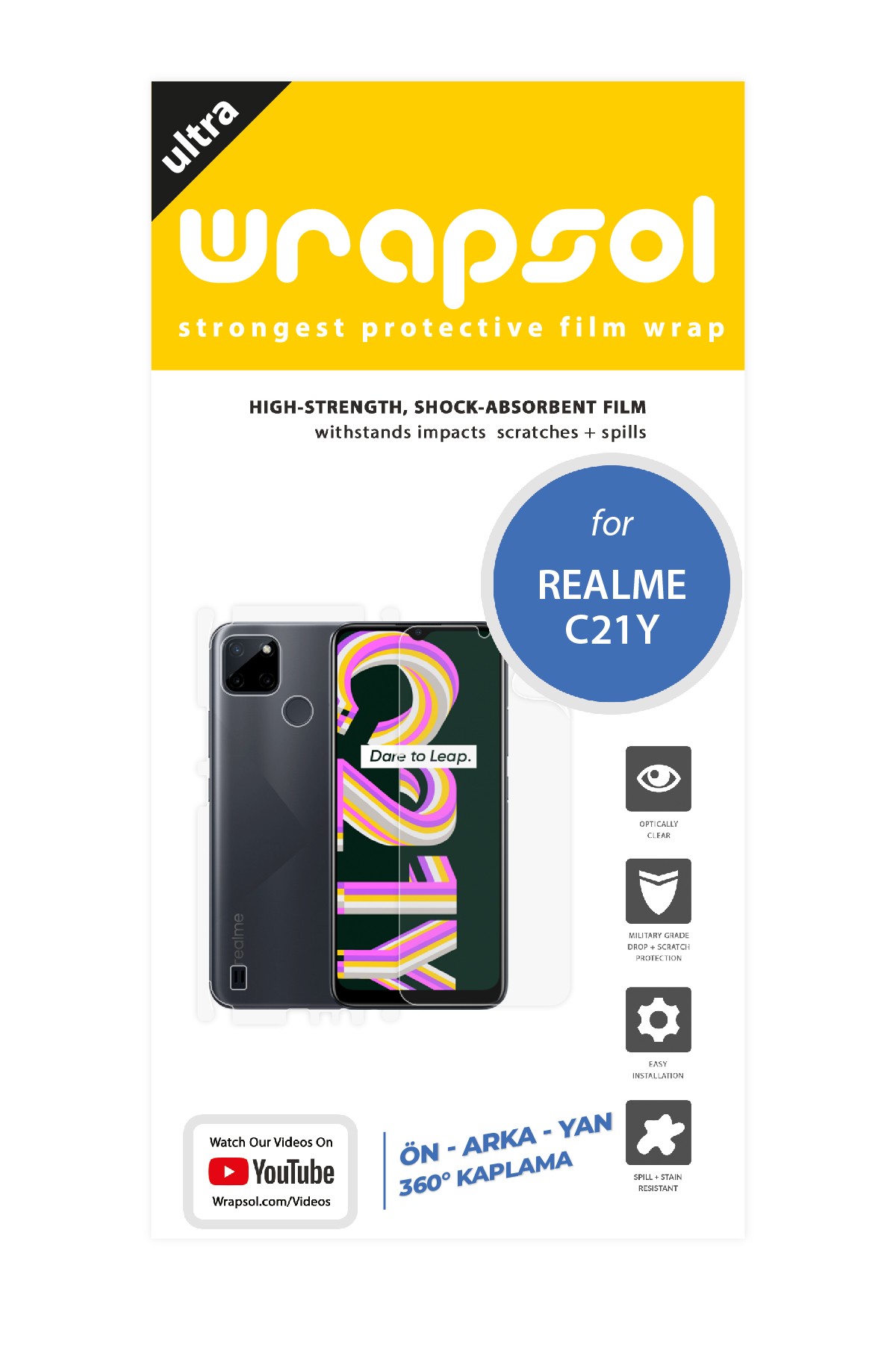 Realme C21Y - Fullbody Koruyucu Parlak Şeffaf Poliüretan Film (150 micron)