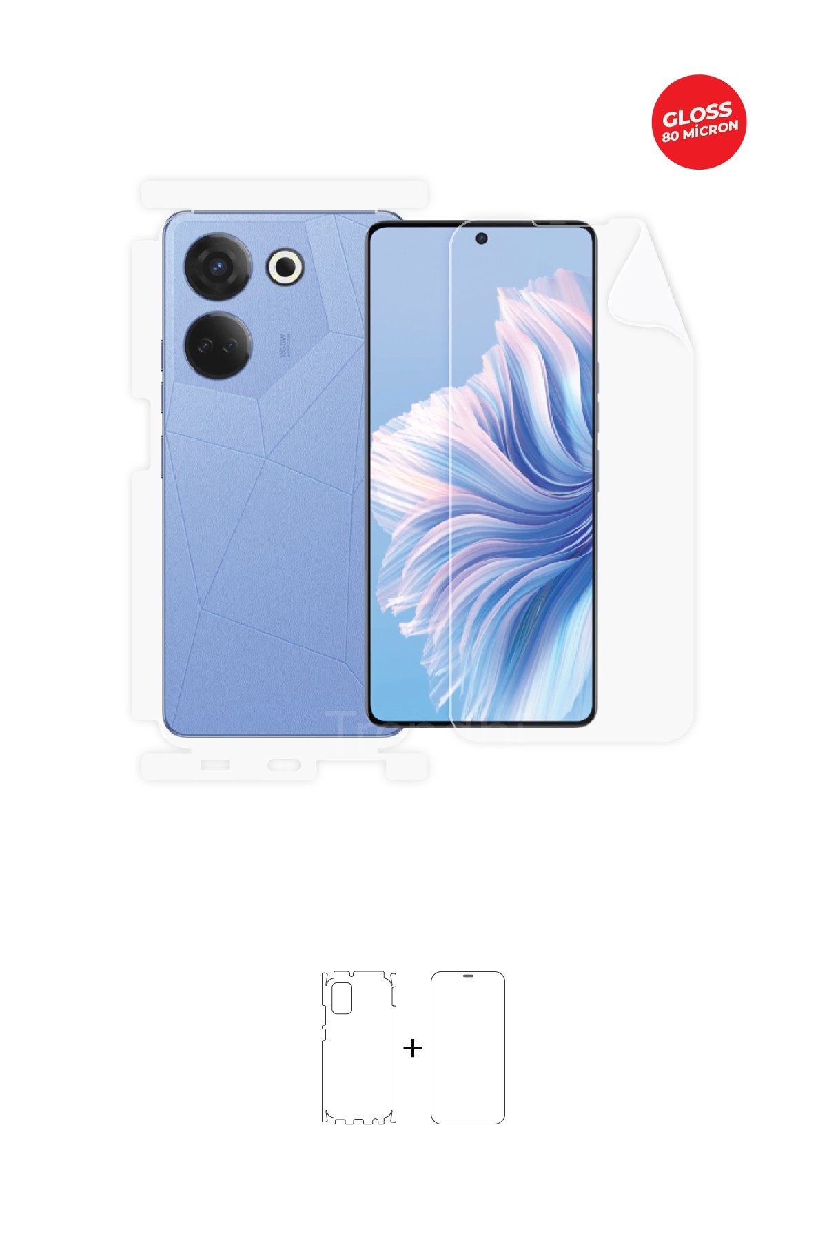 Tecno Camon 20 Pro - Fullbody Koruyucu Parlak Şeffaf TPU Film (80 micron)