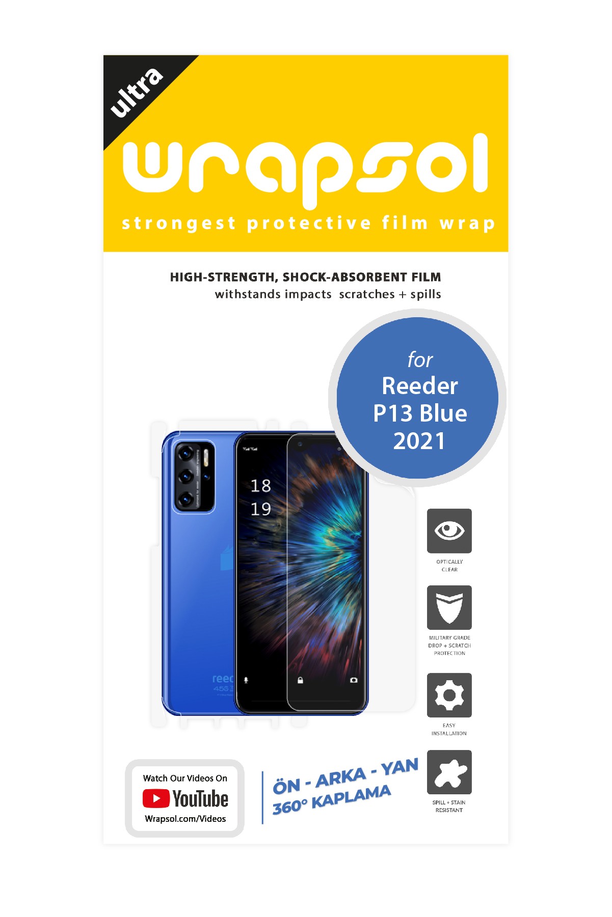Reeder P13 Blue 2021 - Fullbody Koruyucu Parlak Şeffaf Poliüretan Film (150 micron)