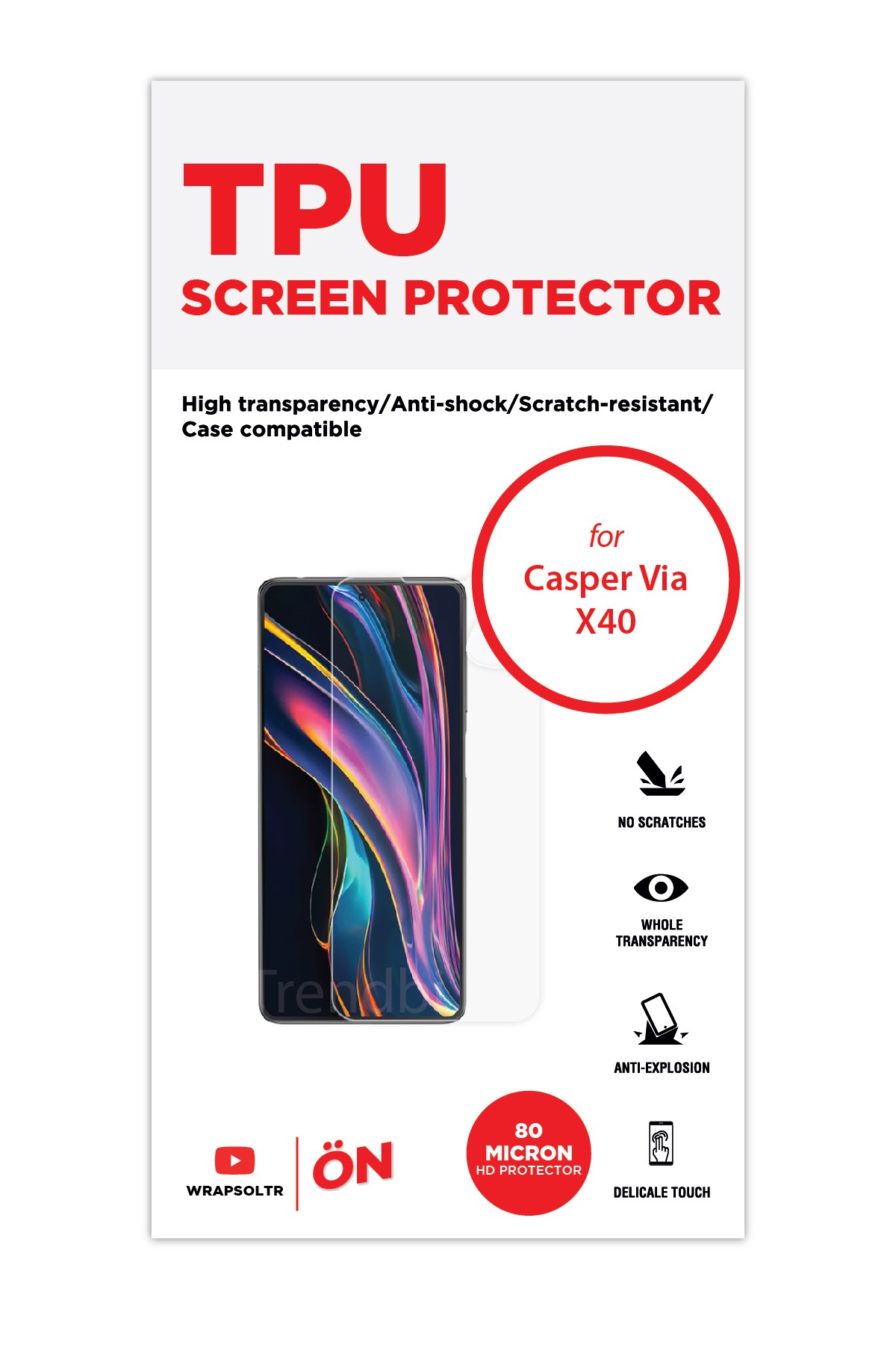 Casper Via X40 - Ekran Koruyucu Parlak Şeffaf TPU Film (80 micron)