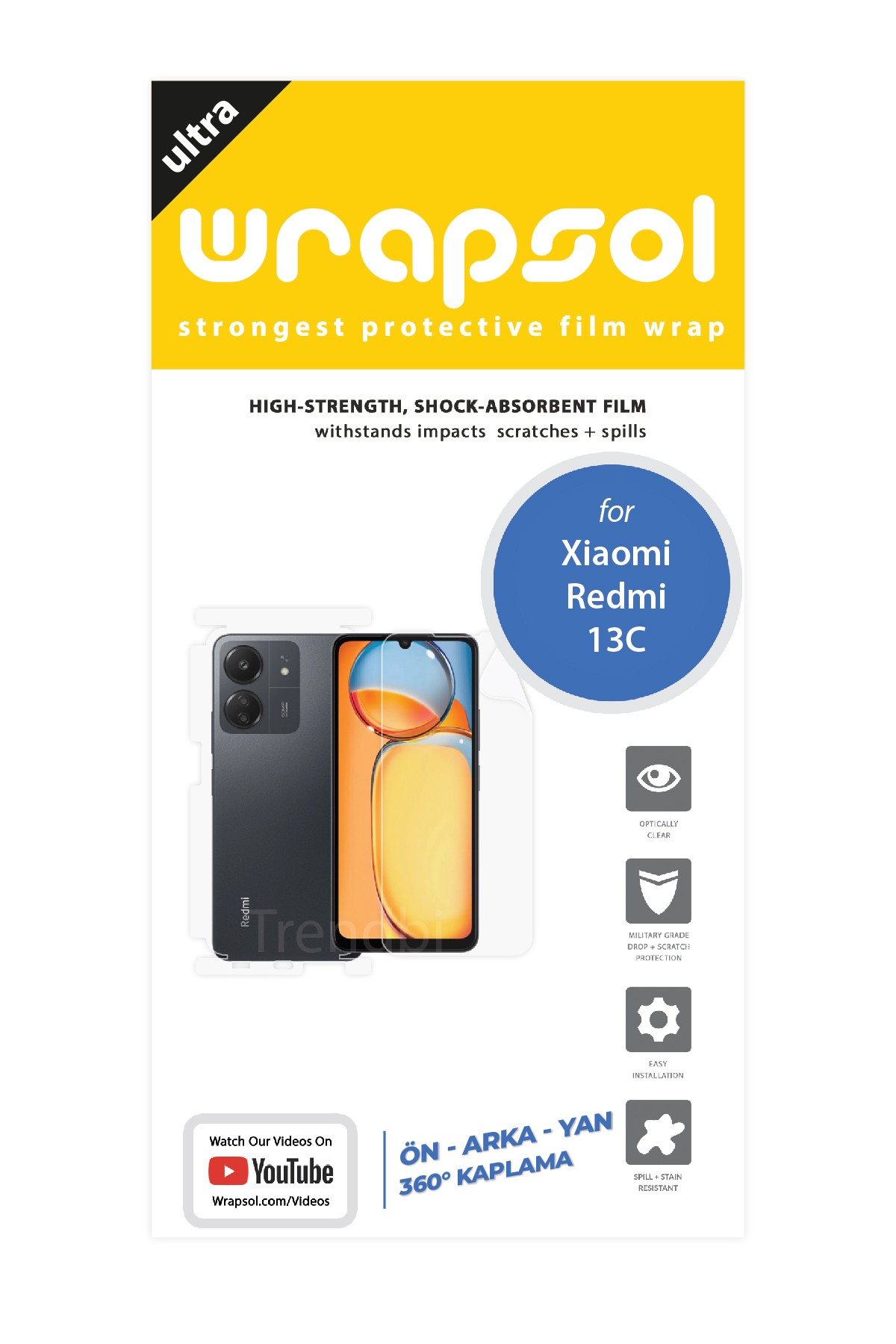 Xiaomi Redmi 13C - Fullbody Koruyucu Parlak Şeffaf Poliüretan Film (150 micron)