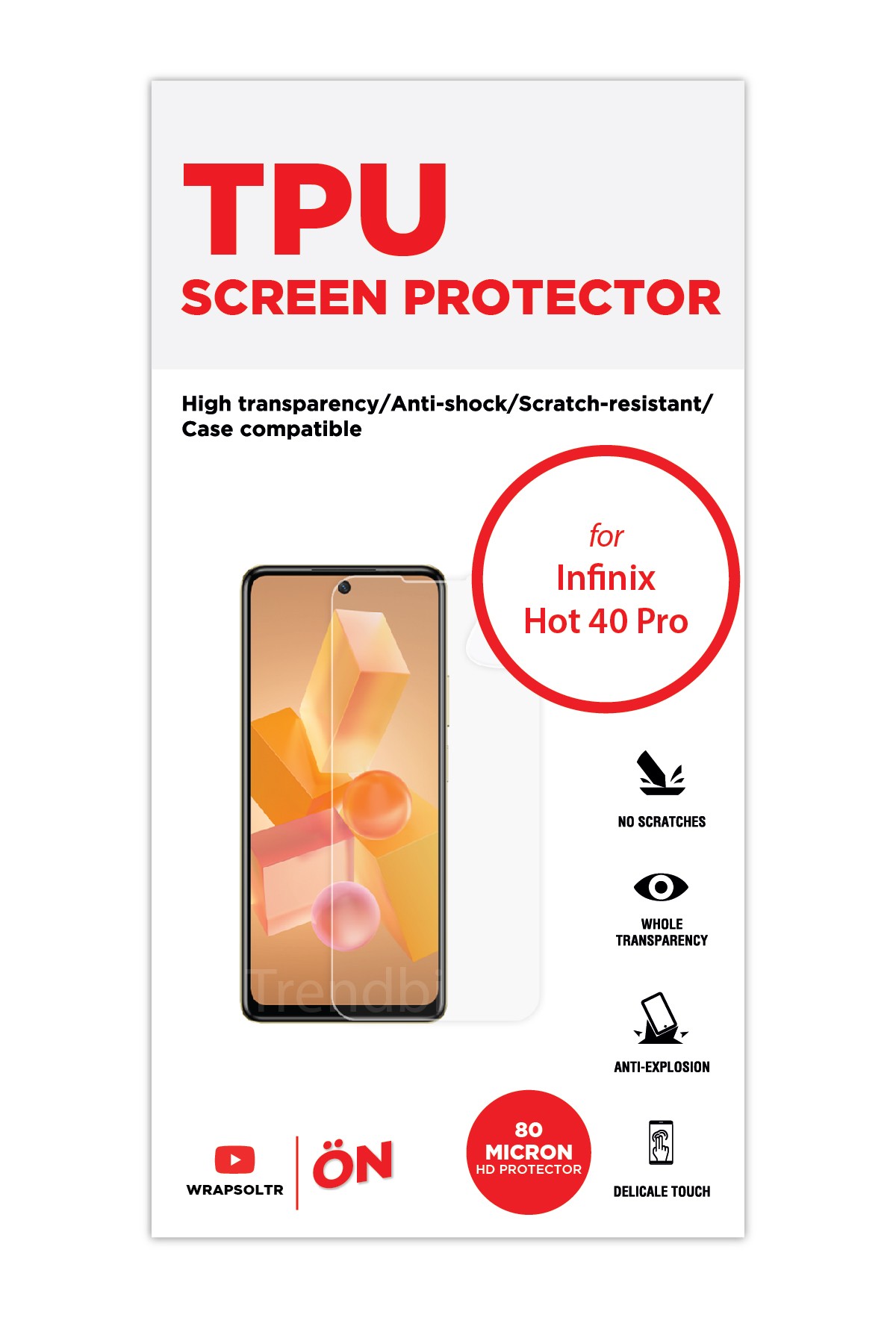Infinix Hot 40 Pro - Ekran Koruyucu Parlak Şeffaf TPU Film (80 micron)