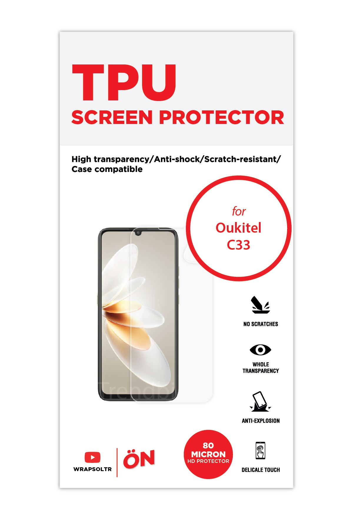 Oukitel C33 - Ekran Koruyucu Parlak Şeffaf TPU Film (80 micron)