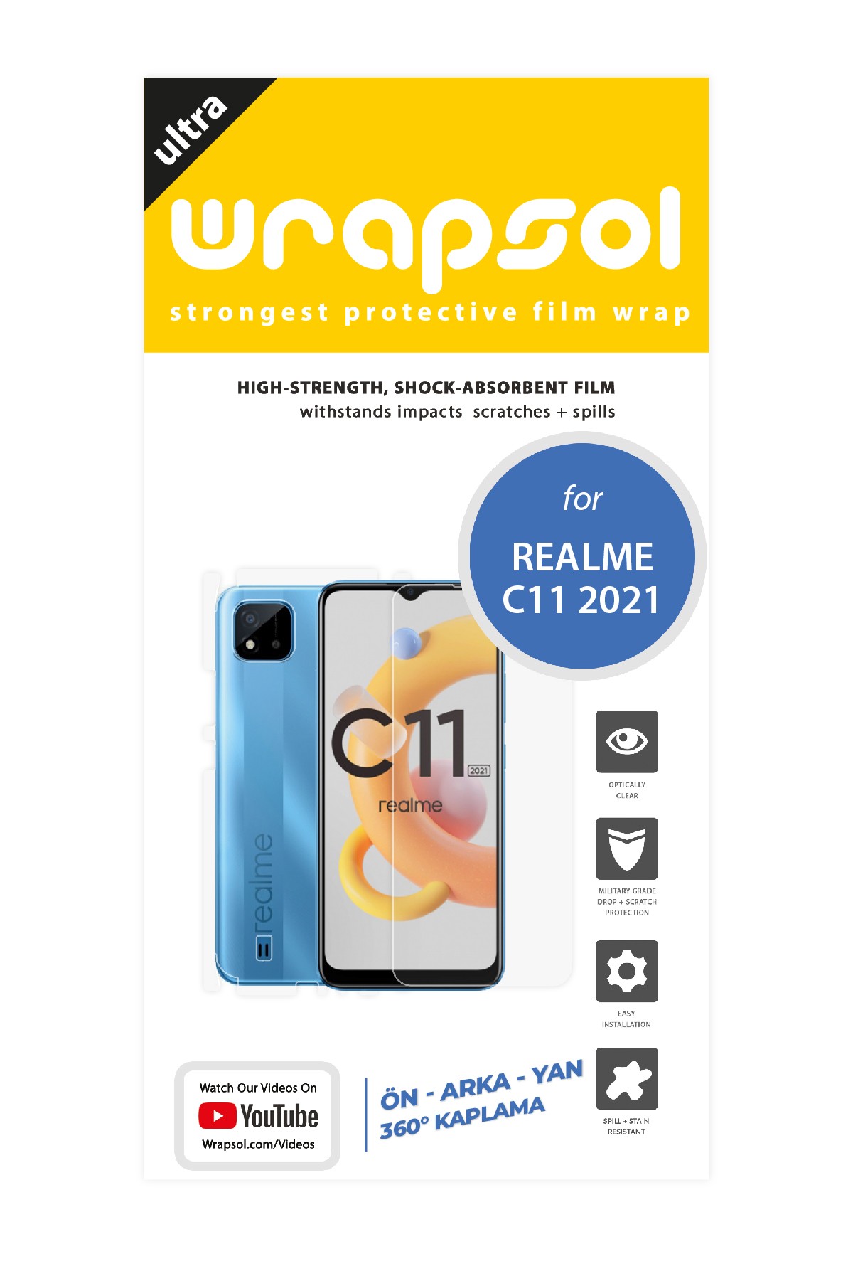 Realme C11 - Fullbody Koruyucu Parlak Şeffaf Poliüretan Film (150 micron)