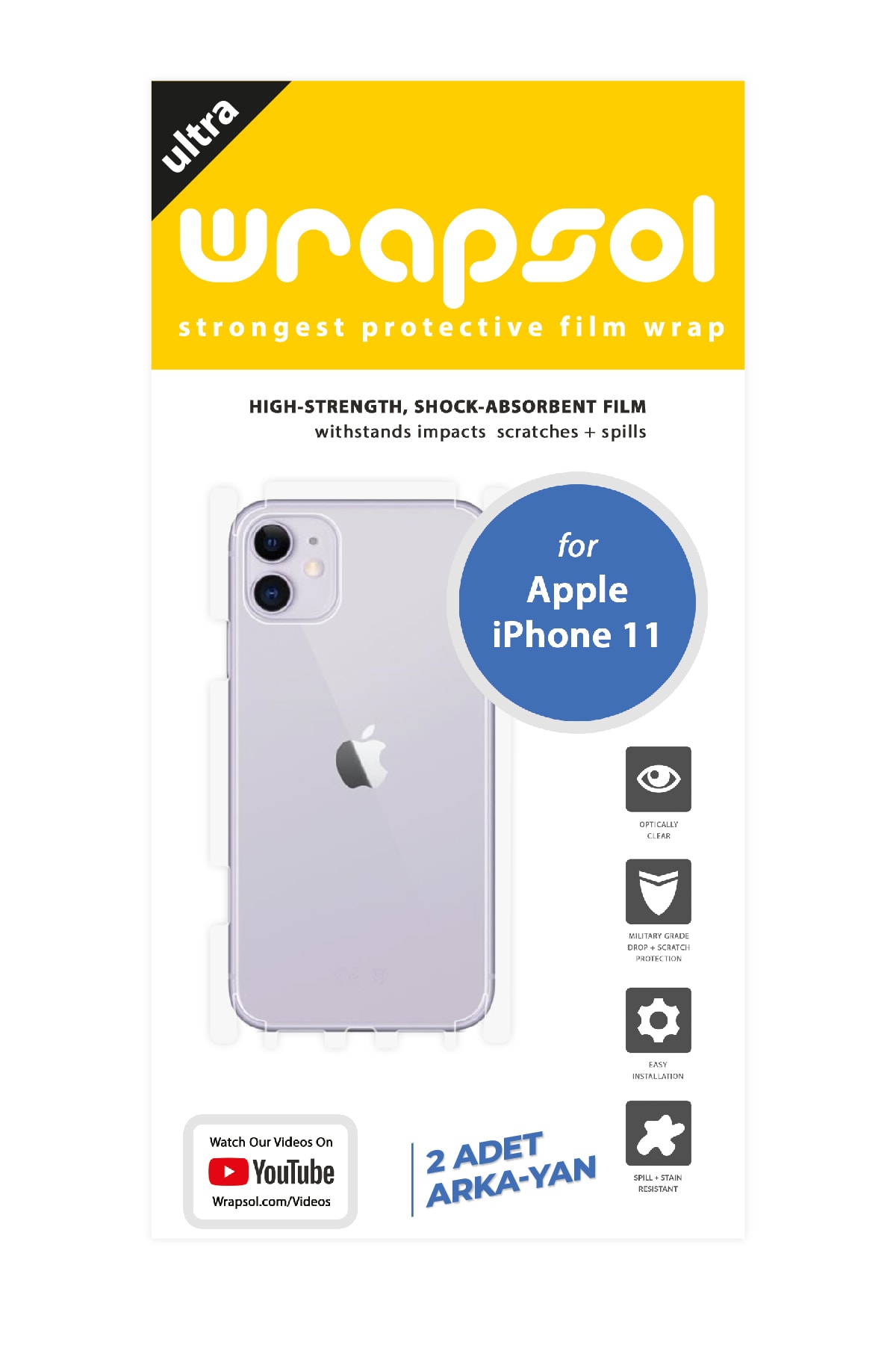 iPhone 11 - Arka/Yan Koruyucu Parlak Şeffaf Poliüretan Film (150 micron)