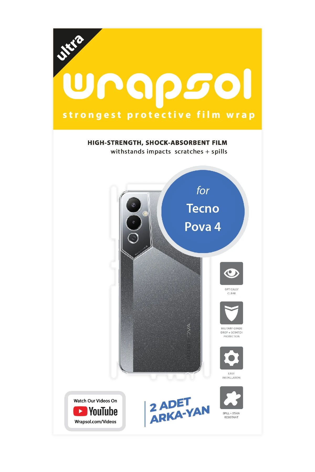 Tecno Pova 4 - Arka/Yan Koruyucu Parlak Şeffaf Poliüretan Film (150 micron)