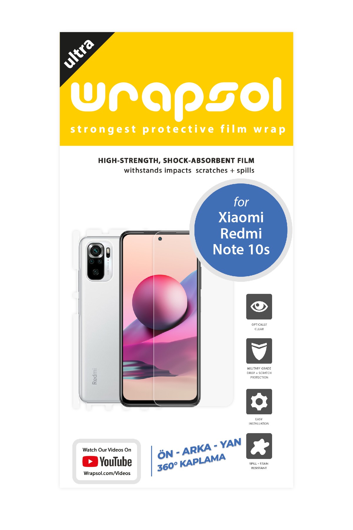 Xiaomi Redmi Note 10s - Fullbody Koruyucu Parlak Şeffaf Poliüretan Film (150 micron)