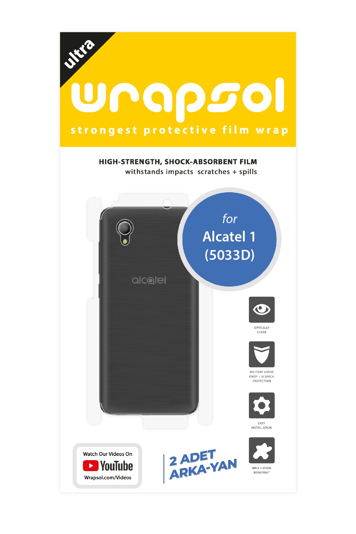 Alcatel 1 - Arka/Yan Koruyucu Parlak Şeffaf Poliüretan Film (150 micron)