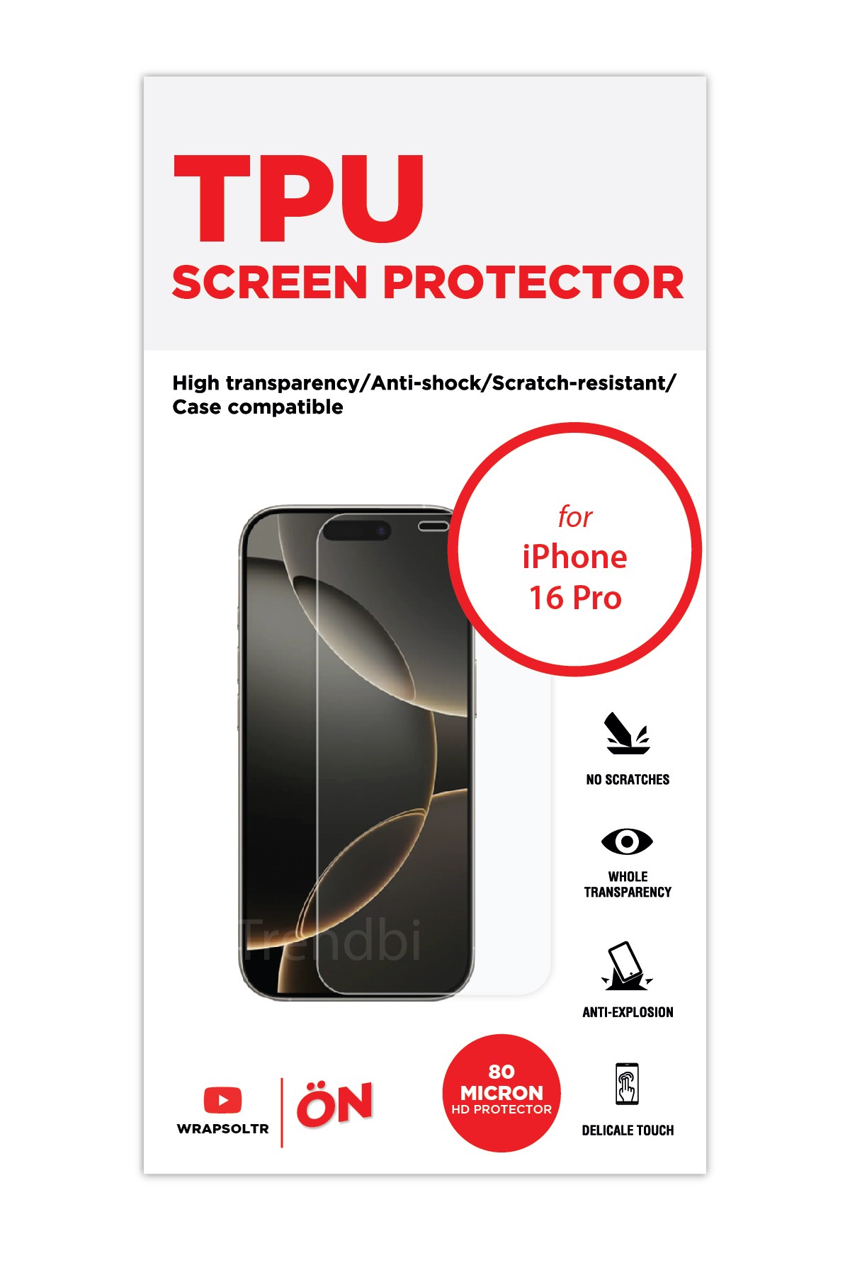 iPhone 16 Pro - Ekran Koruyucu Parlak Şeffaf TPU Film (80 micron)