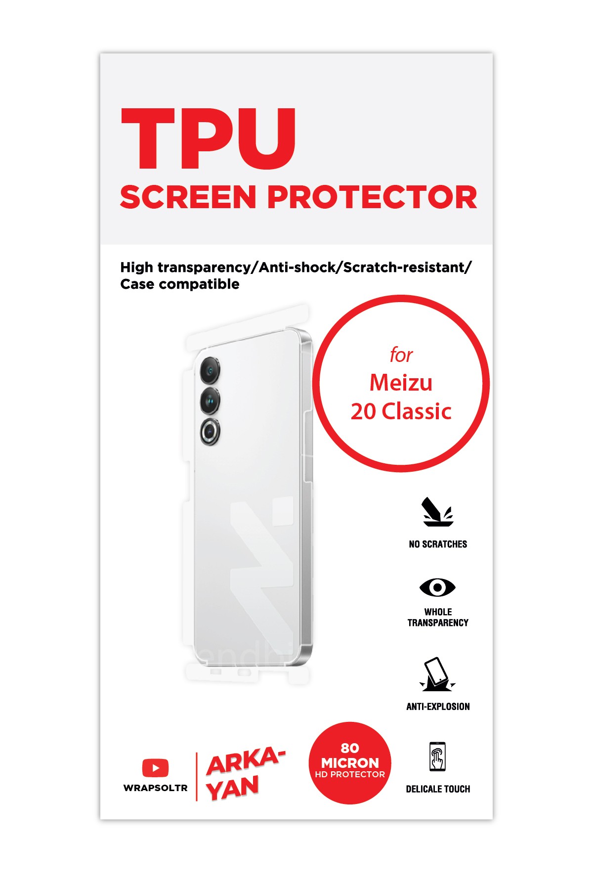 Meizu 20 Classic - Arka/Yan Koruyucu Parlak Şeffaf TPU Film (80 micron)