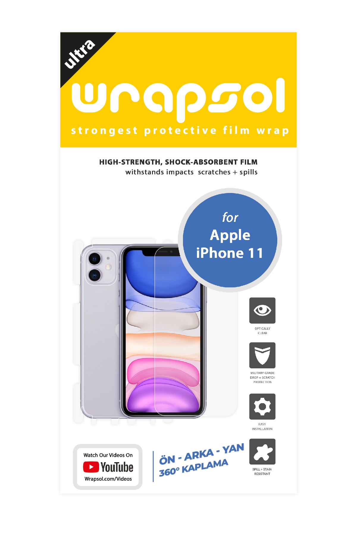 iPhone 11 - Fullbody Koruyucu Parlak Şeffaf Poliüretan Film (150 micron)