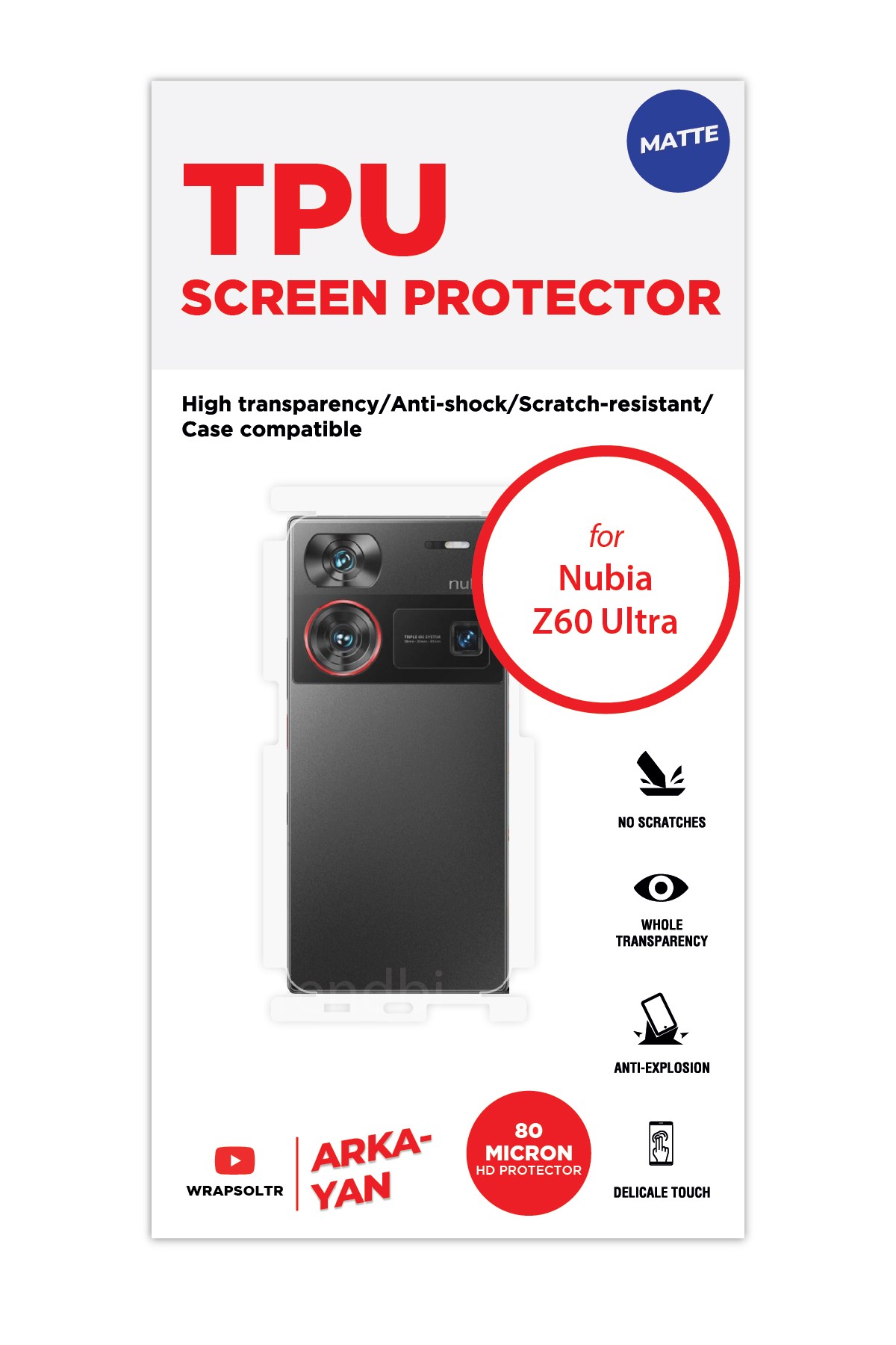 ZTE Nubia Z60 Ultra 5G - Arka/Yan Koruyucu Mat TPU Film (80 micron)