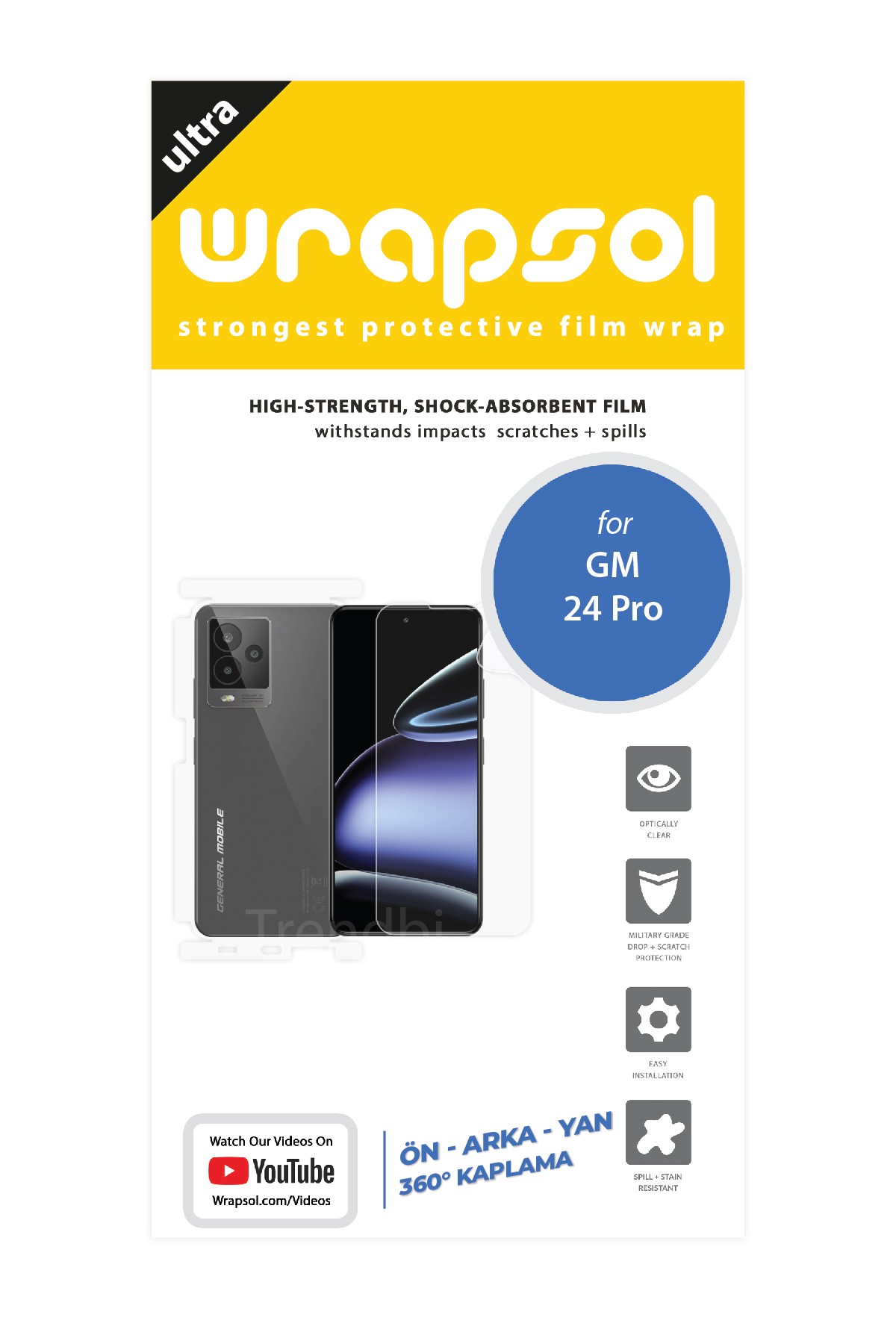 General Mobile GM 24 Pro - Fullbody Koruyucu Parlak Şeffaf Poliüretan Film (150 micron)