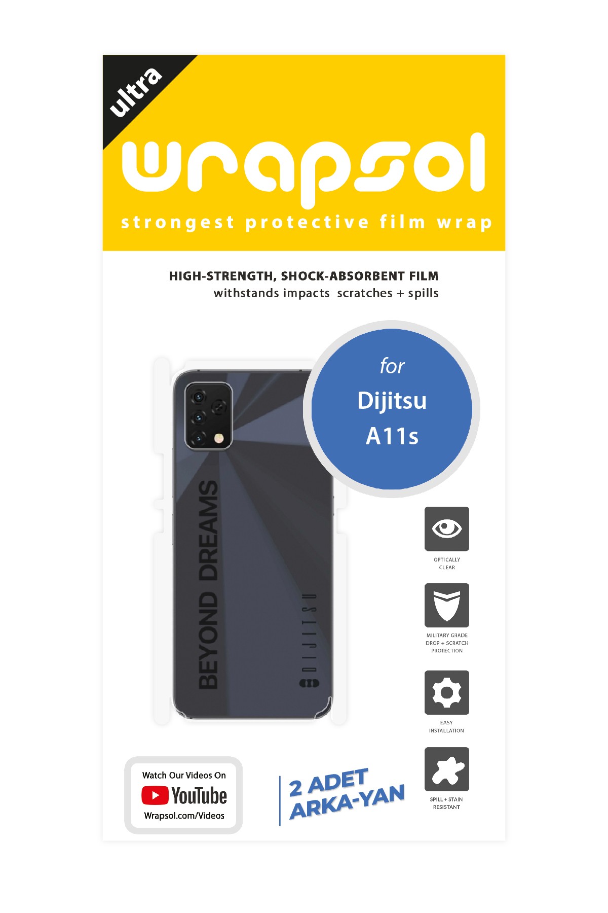 Dijitsu A11s - Arka/Yan Koruyucu Parlak Şeffaf Poliüretan Film (150 micron)