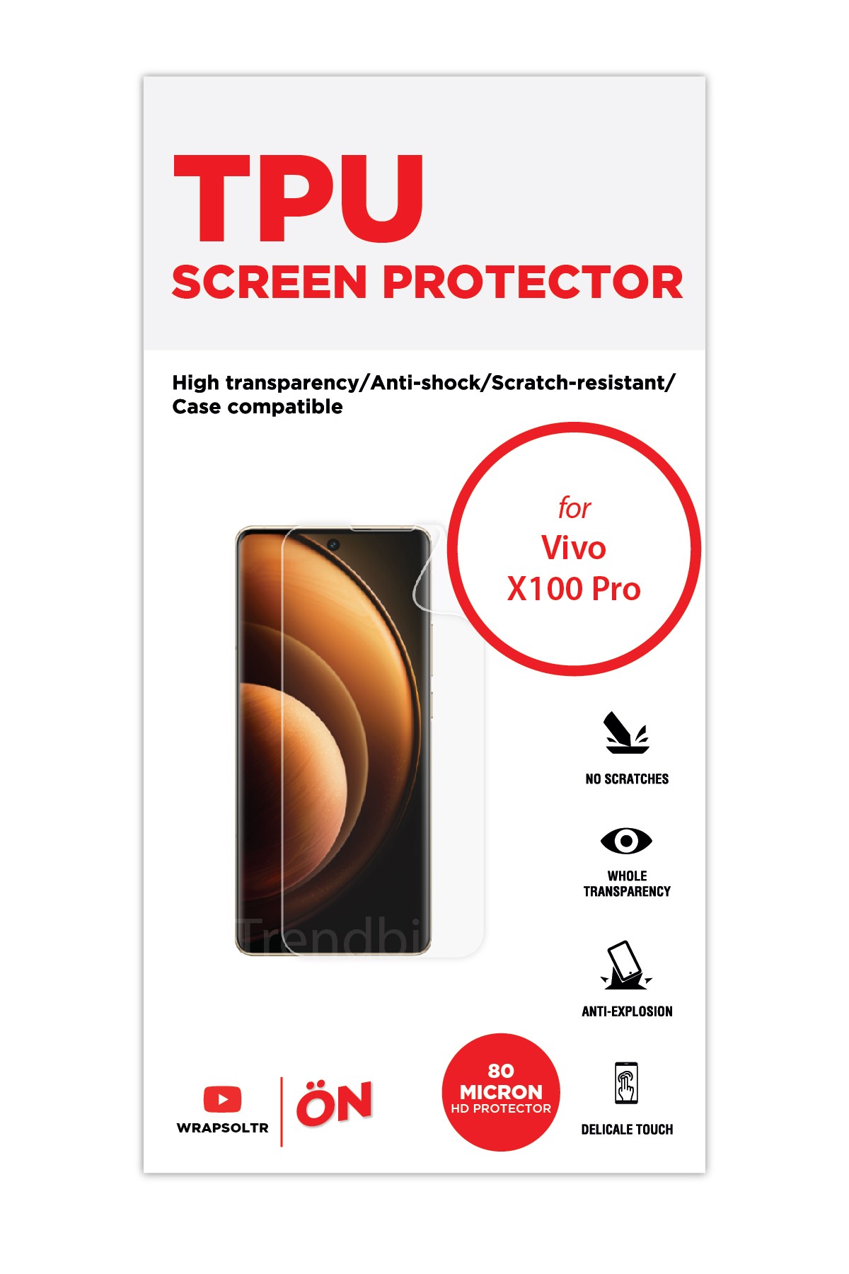 Vivo X100 Pro - Ekran Koruyucu Parlak Şeffaf TPU Film (80 micron)