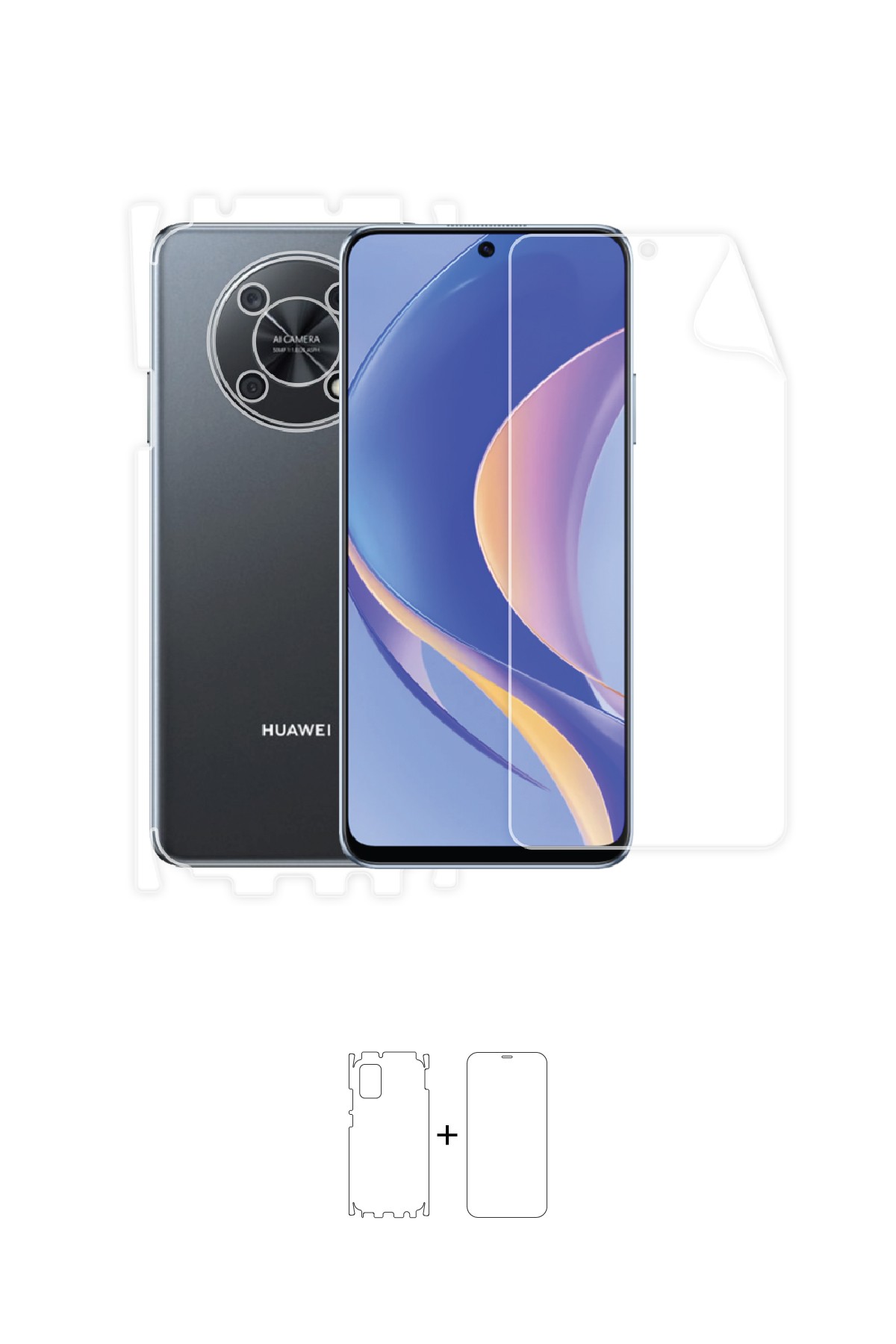 Huawei Nova Y90 - Fullbody Koruyucu Parlak Şeffaf Poliüretan Film (150 micron)