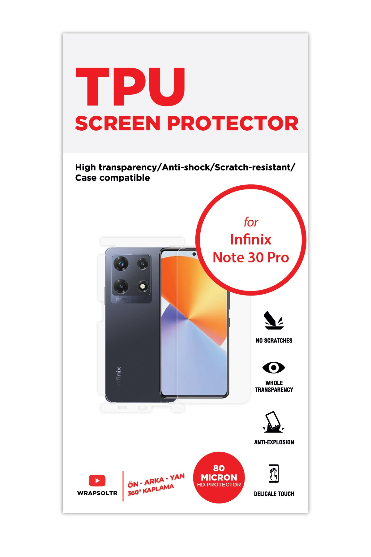Infinix Note 30 Pro - Fullbody Koruyucu Parlak Şeffaf TPU Film (80 micron)