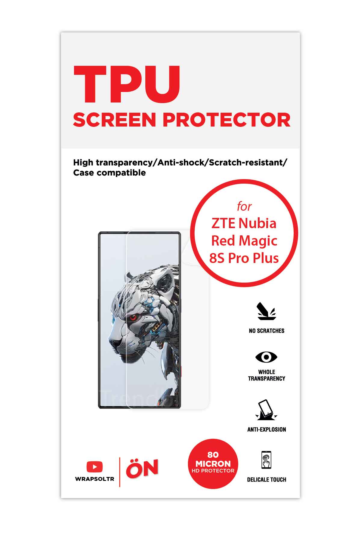 ZTE Nubia Red Magic 8S Pro Plus - Ekran Koruyucu Parlak Şeffaf TPU Film (80 micron)