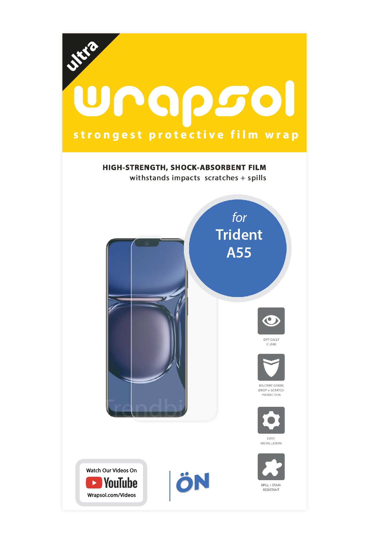 Trident A55 - Ekran Koruyucu Parlak Şeffaf Poliüretan Film (150 mikron)