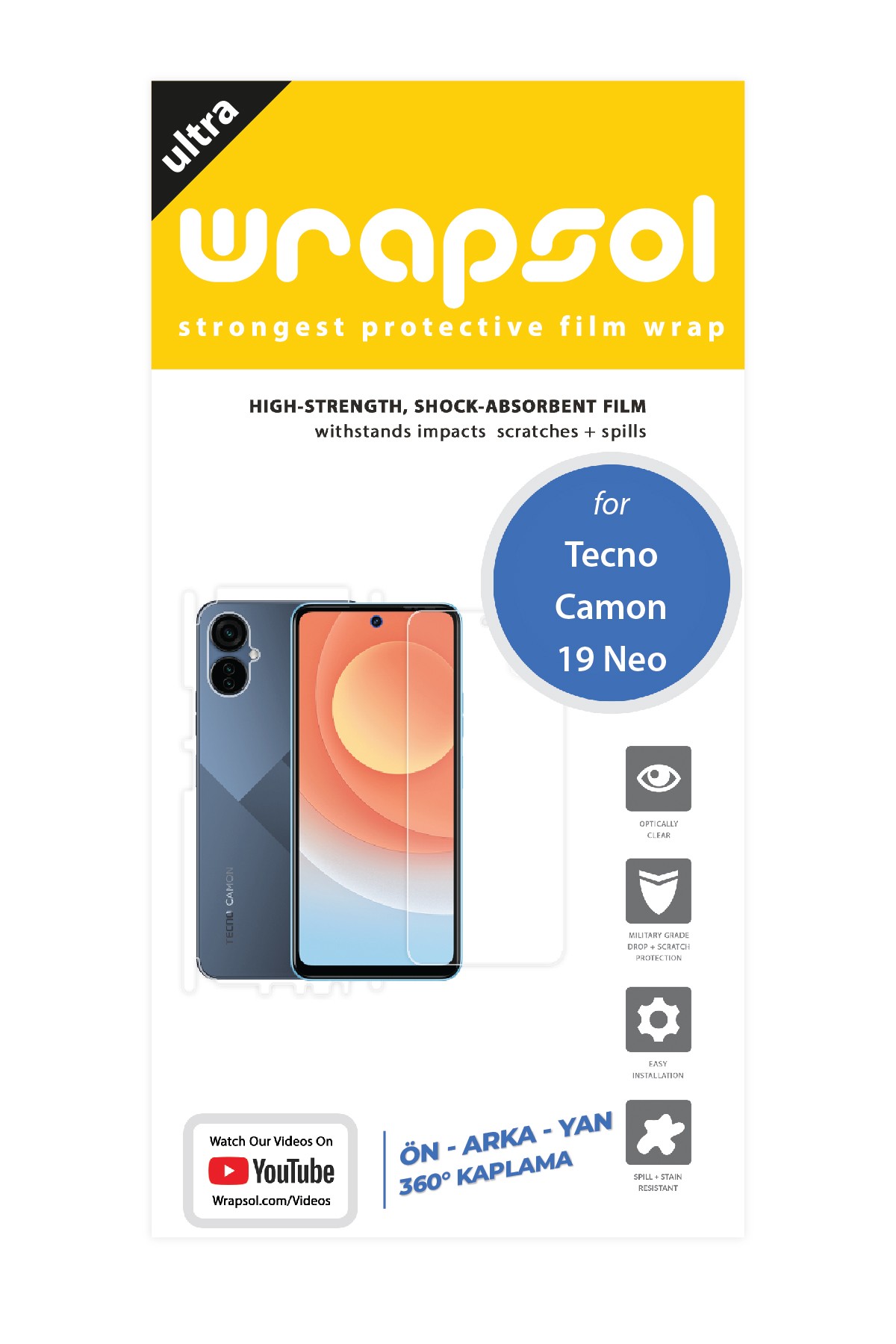 Tecno Camon 19 Neo - Fullbody Koruyucu Parlak Şeffaf Poliüretan Film (150 micron)
