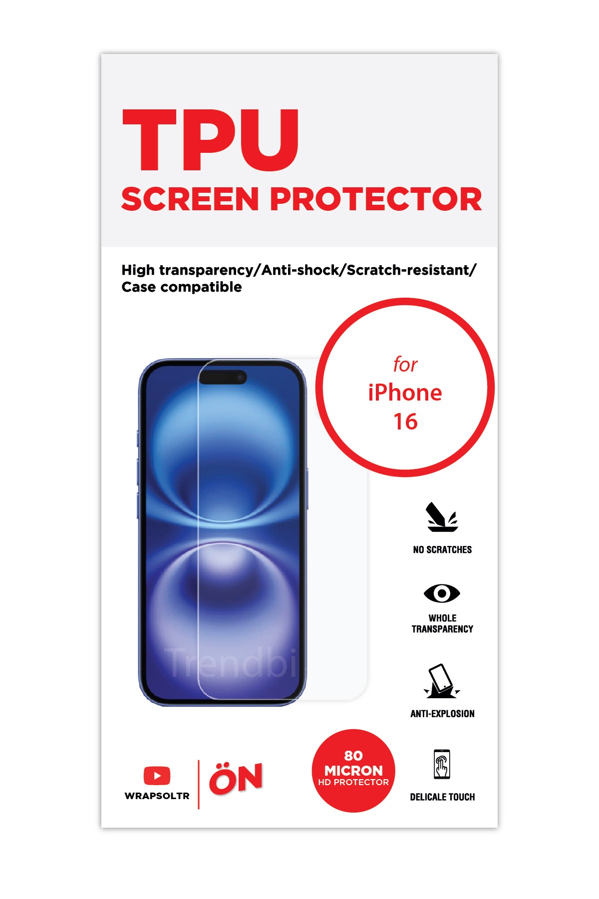 iPhone 16 - Ekran Koruyucu Parlak Şeffaf TPU Film (80 micron)