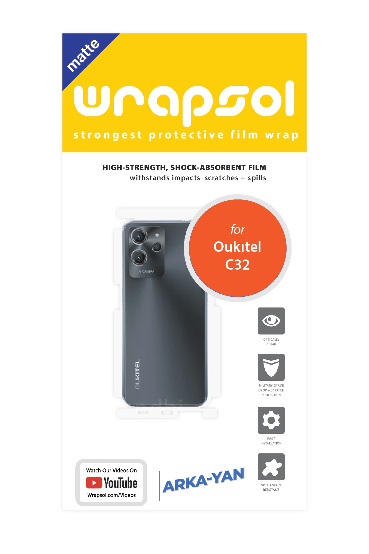 Oukitel C32 - Arka/Yan Koruyucu Mat Şeffaf Poliüretan Film (150 micron)