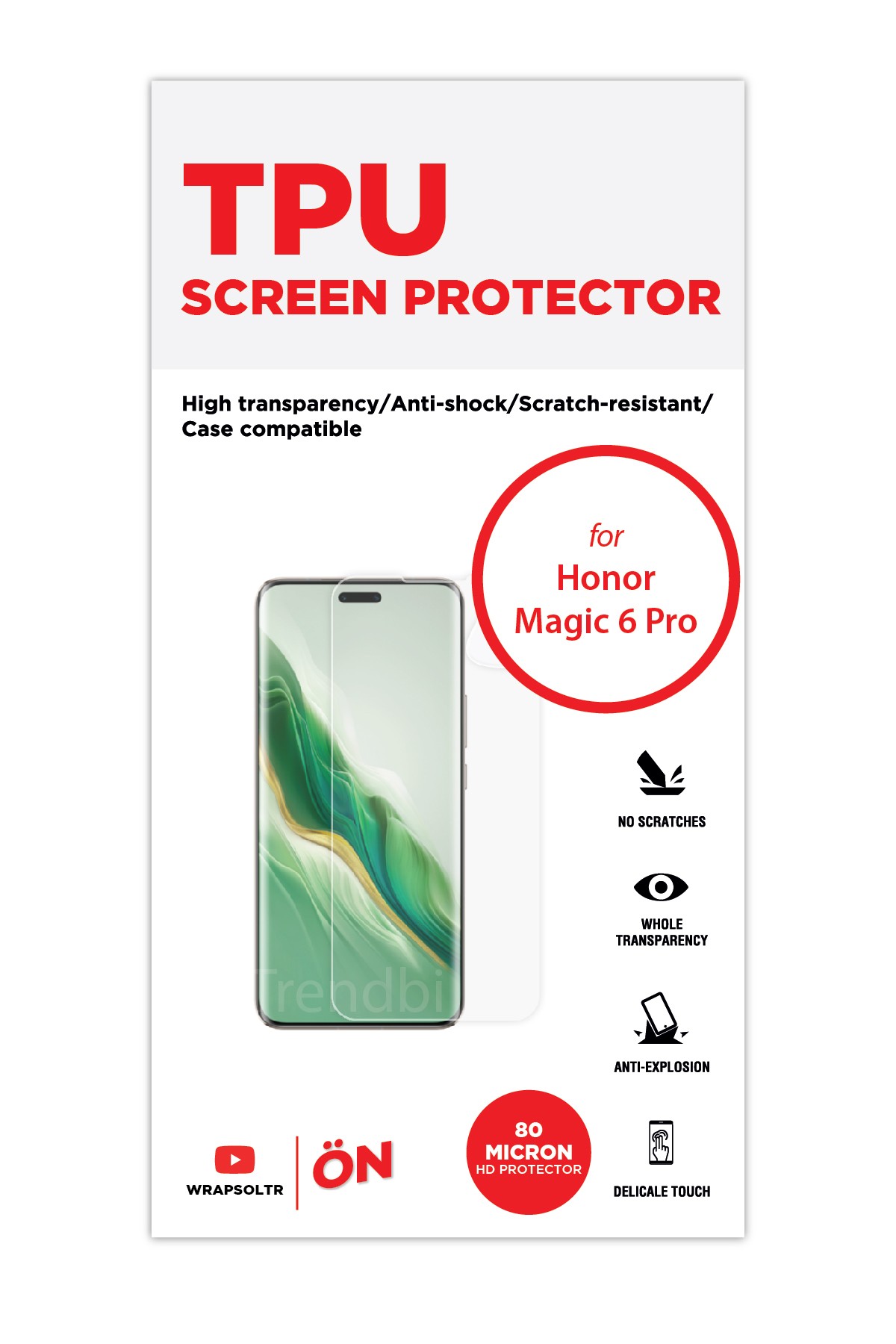 Honor Magic 6 Pro - Ekran Koruyucu Parlak Şeffaf TPU Film (80 micron)
