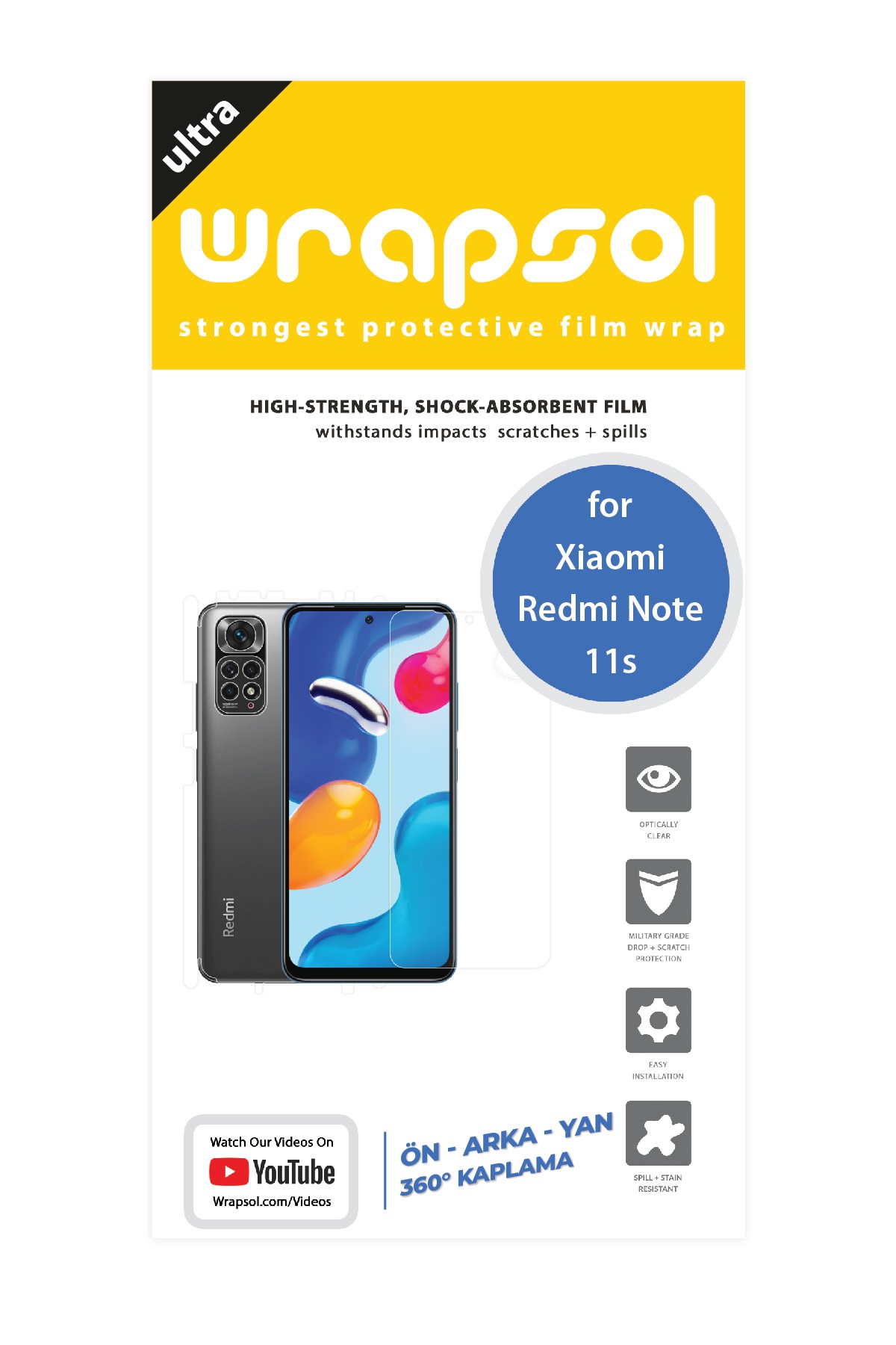 Xiaomi Redmi Note 11s - Fullbody Koruyucu Parlak Şeffaf Poliüretan Film (150 micron)