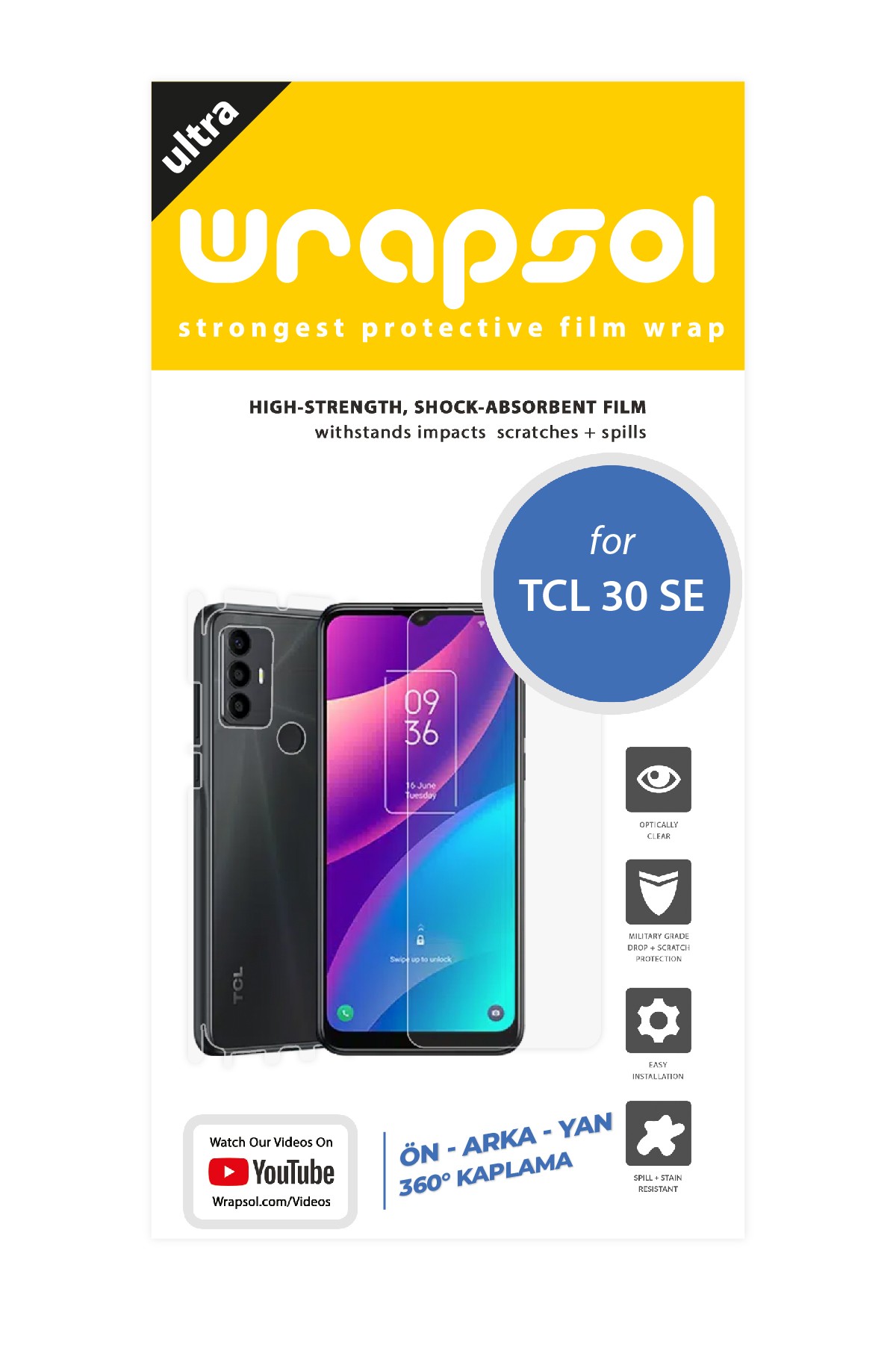 TCL 30 SE - Fullbody Koruyucu Parlak Şeffaf Poliüretan Film (150 micron)