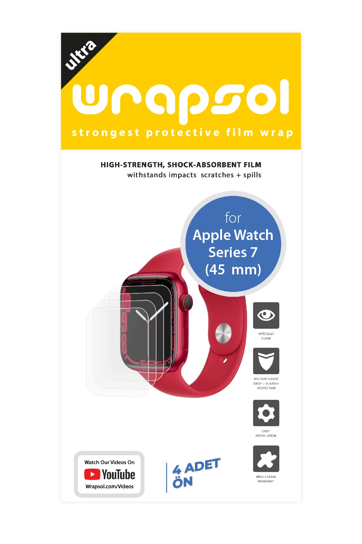 Apple Watch Series 7 / 45 mm - Ekran Koruyucu Parlak Şeffaf Poliüretan Film (150 mikron)