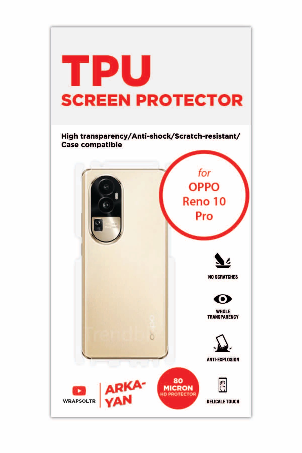 Oppo Reno 10 Pro - Arka/Yan Koruyucu Parlak Şeffaf TPU Film (80 micron)
