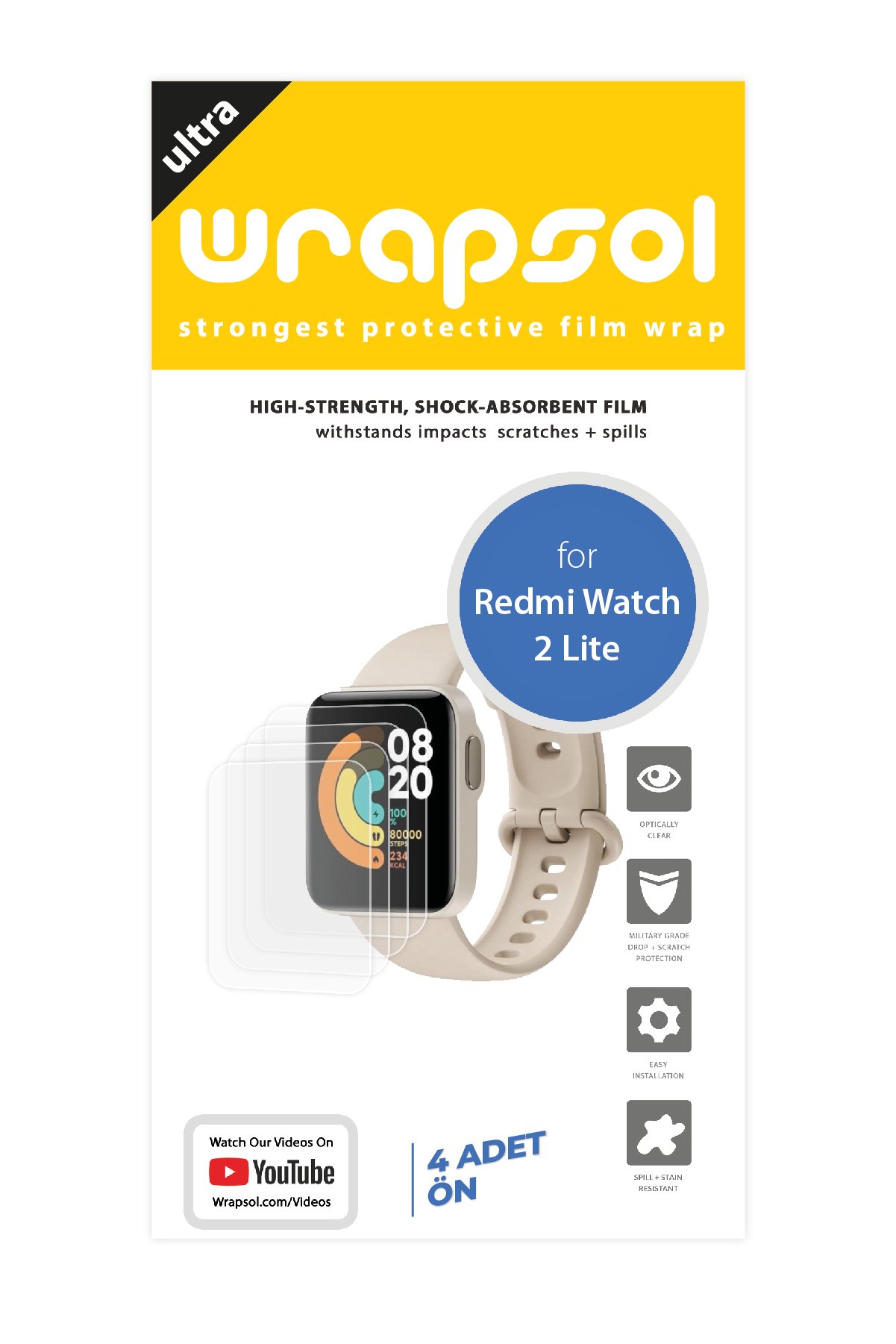 Xiaomi Redmi Watch 2 Lite - Ekran Koruyucu Parlak Şeffaf Poliüretan Film (150 mikron)