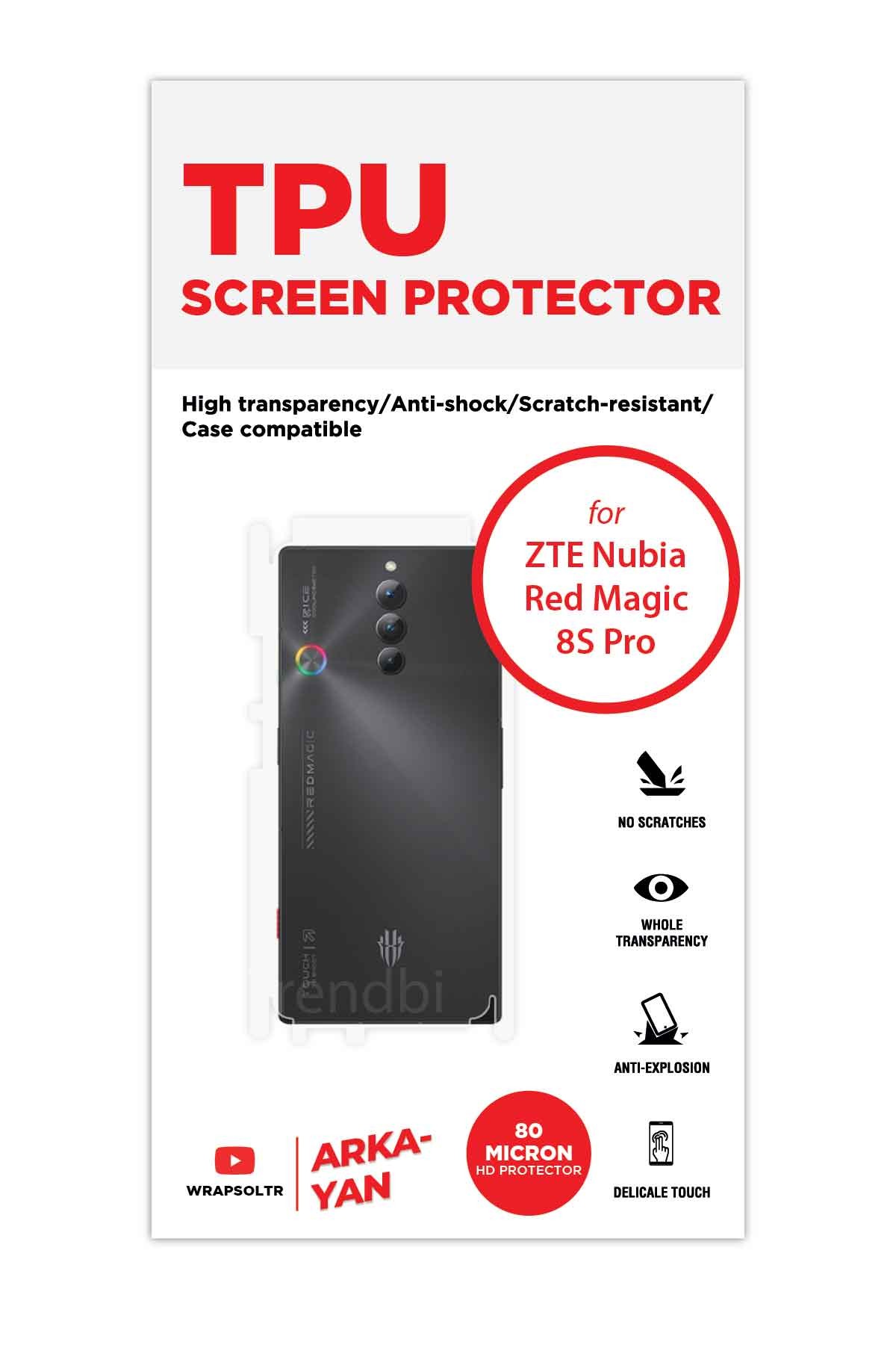 ZTE Nubia Red Magic 8S Pro - Arka/Yan Koruyucu Parlak Şeffaf TPU Film (80 micron)