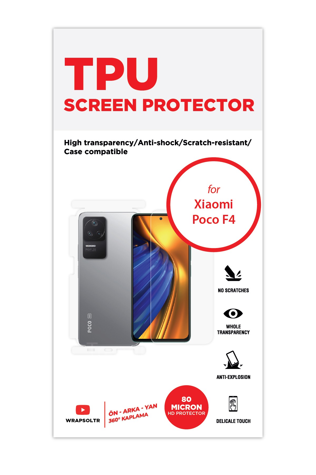 Xiaomi Poco F4 - Fullbody Koruyucu Parlak Şeffaf TPU Film (80 micron)