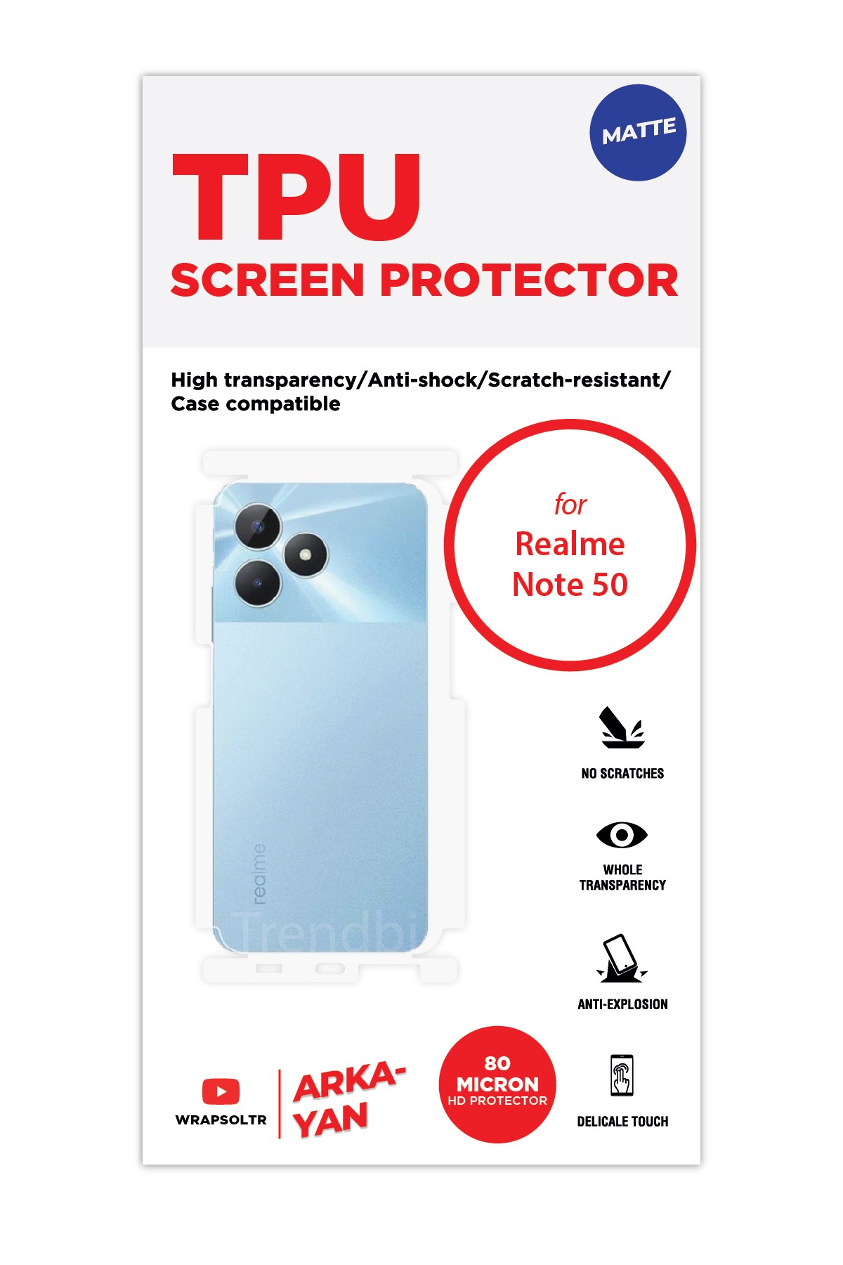 Realme Note 50 - Arka/Yan Koruyucu Mat TPU Film (80 micron)