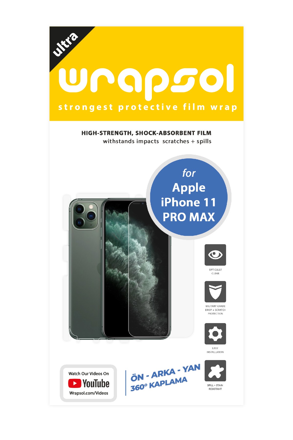 iPhone 11 Pro Max - Fullbody Koruyucu Parlak Şeffaf Poliüretan Film (150 micron)