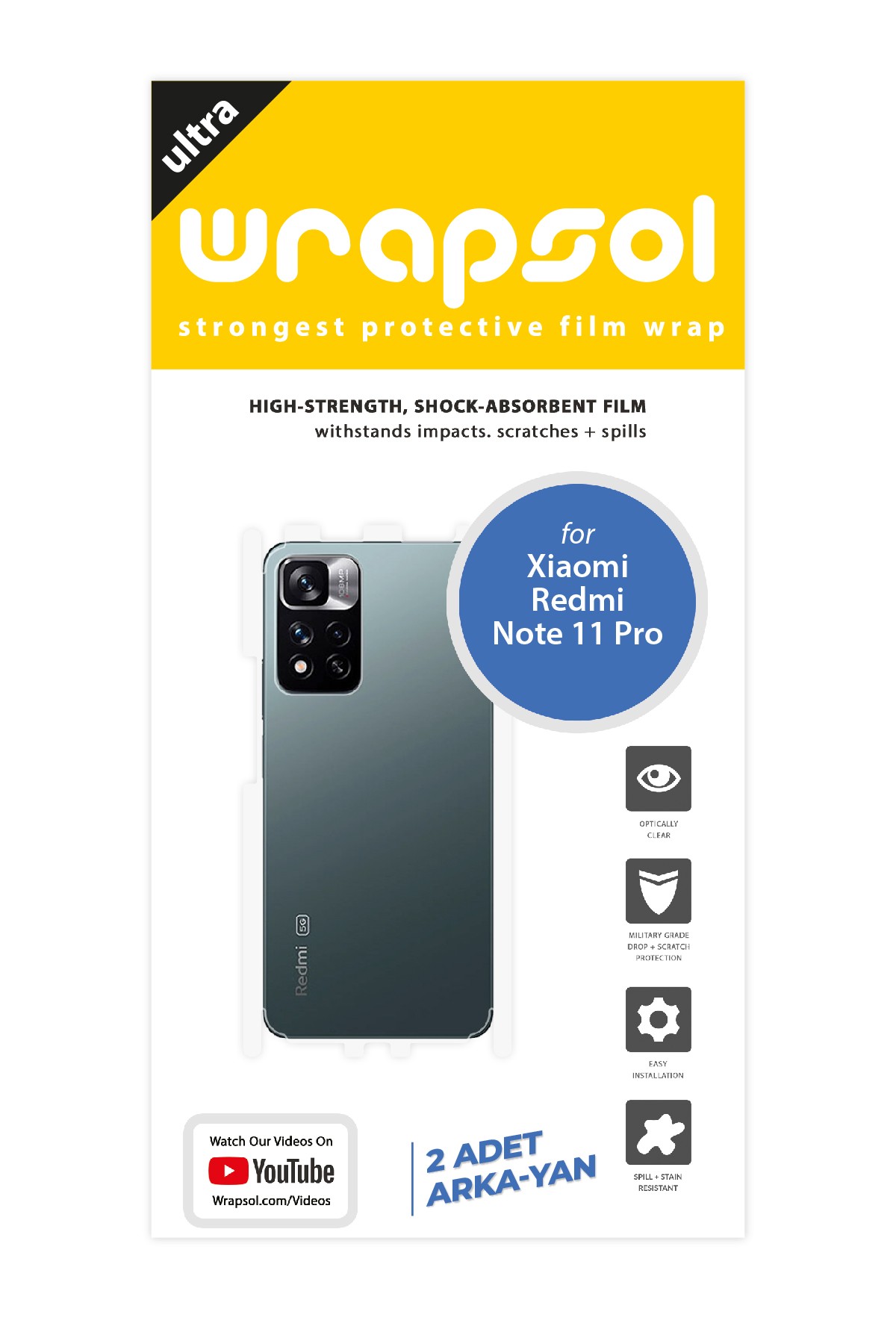 Xiaomi Redmi Note 11 Pro Plus - Arka/Yan Koruyucu Parlak Şeffaf Poliüretan Film (150 micron)