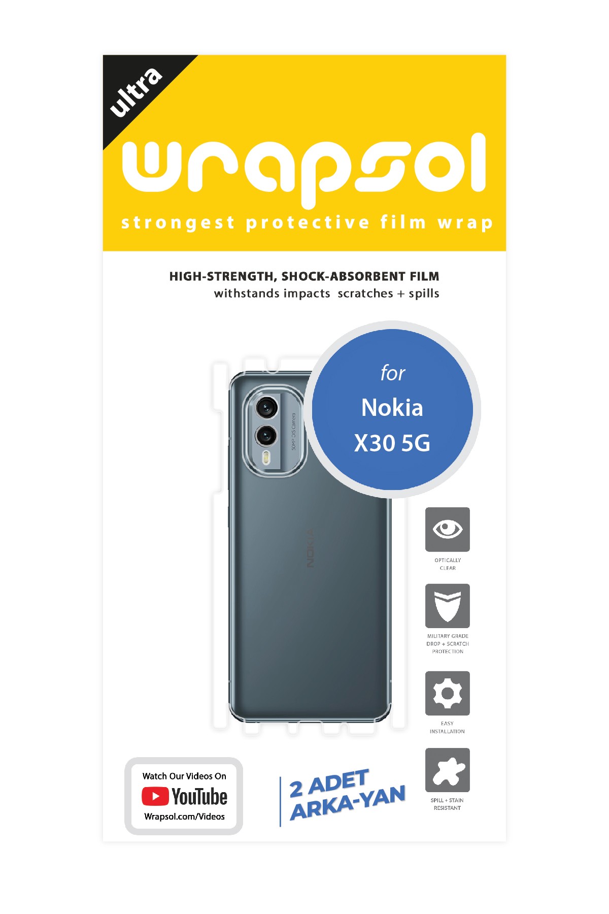 Nokia X30 5G - Arka/Yan Koruyucu Parlak Şeffaf Poliüretan Film (150 micron)