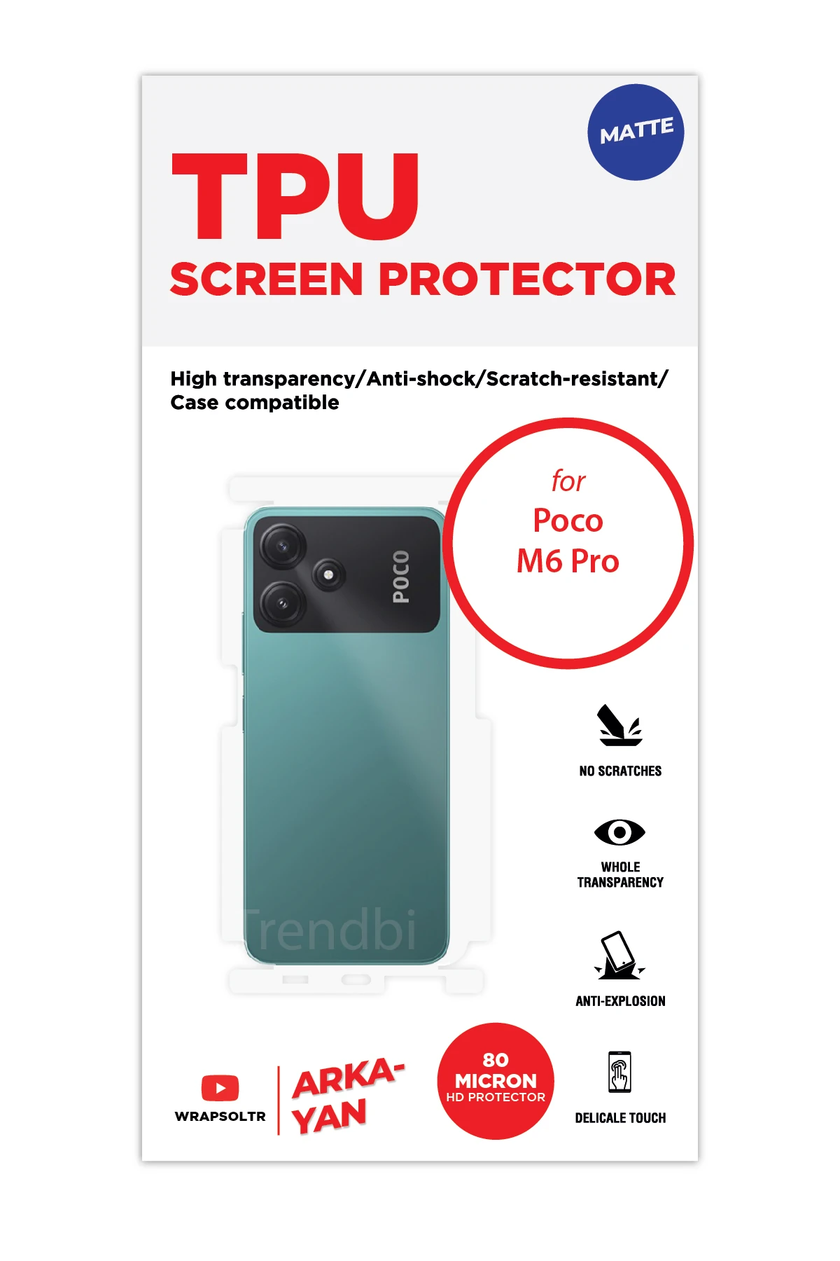 Xiaomi Poco M6 Pro - Arka/Yan Koruyucu Mat TPU Film (80 micron)