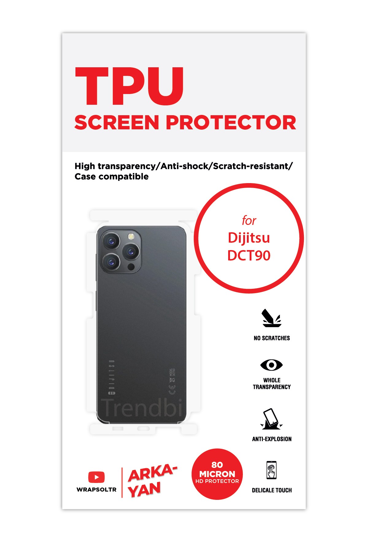 Dijitsu Dct90 - Arka/Yan Koruyucu Parlak Şeffaf TPU Film (80 micron)