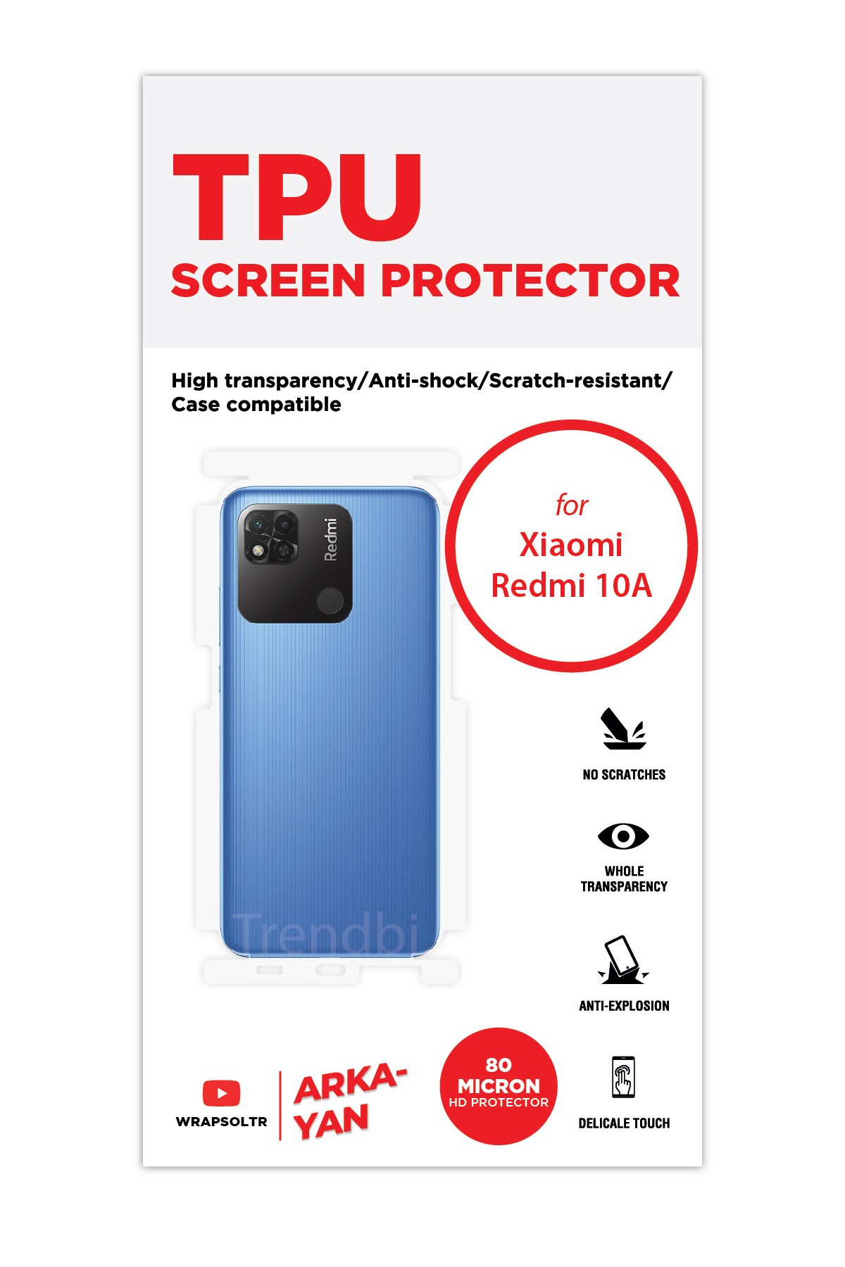 Xiaomi Redmi 10A - Arka/Yan Koruyucu Parlak Şeffaf TPU Film (80 micron)