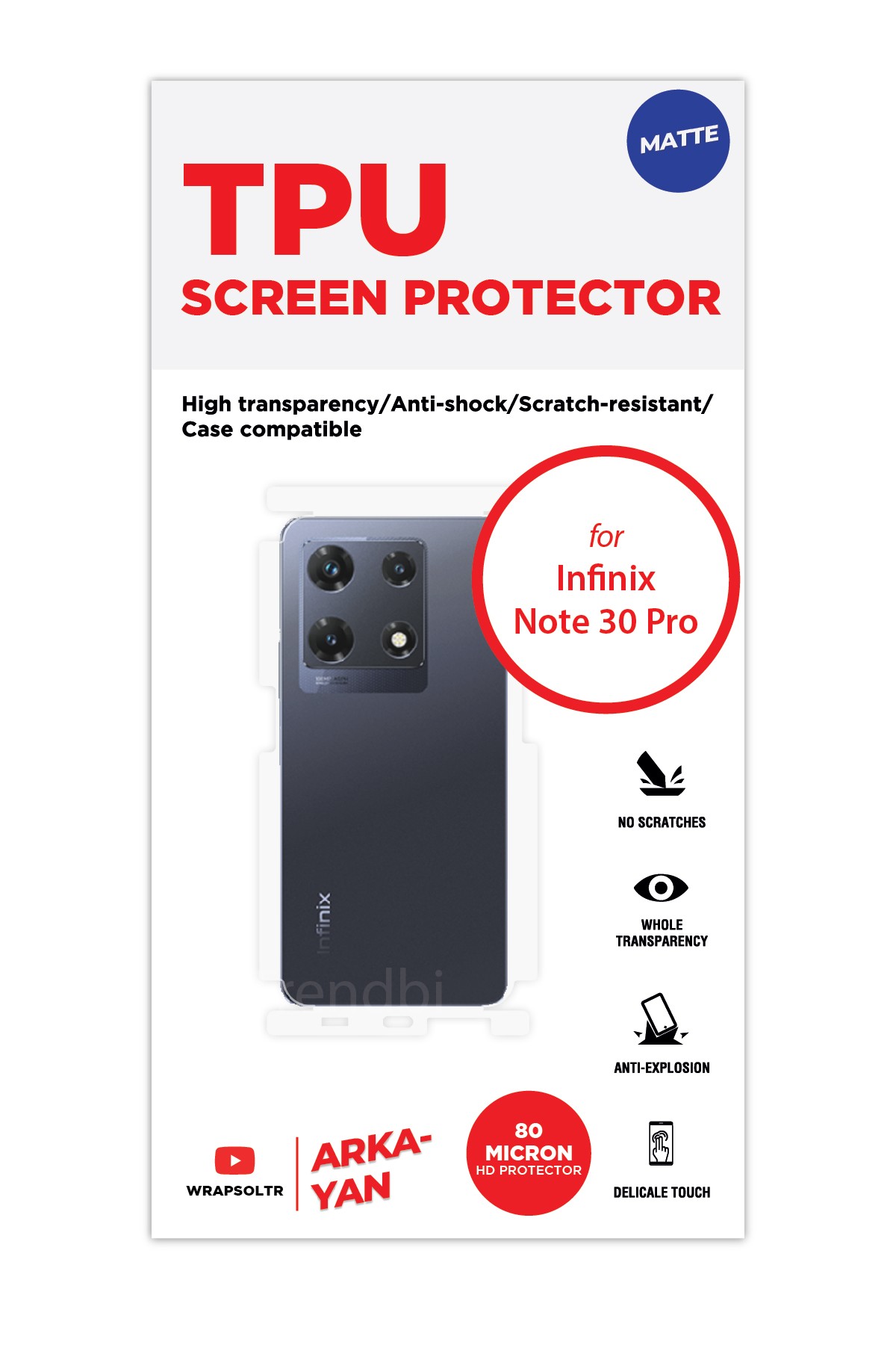 Infinix Note 30 Pro - Arka/Yan Koruyucu Mat TPU Film (80 micron)