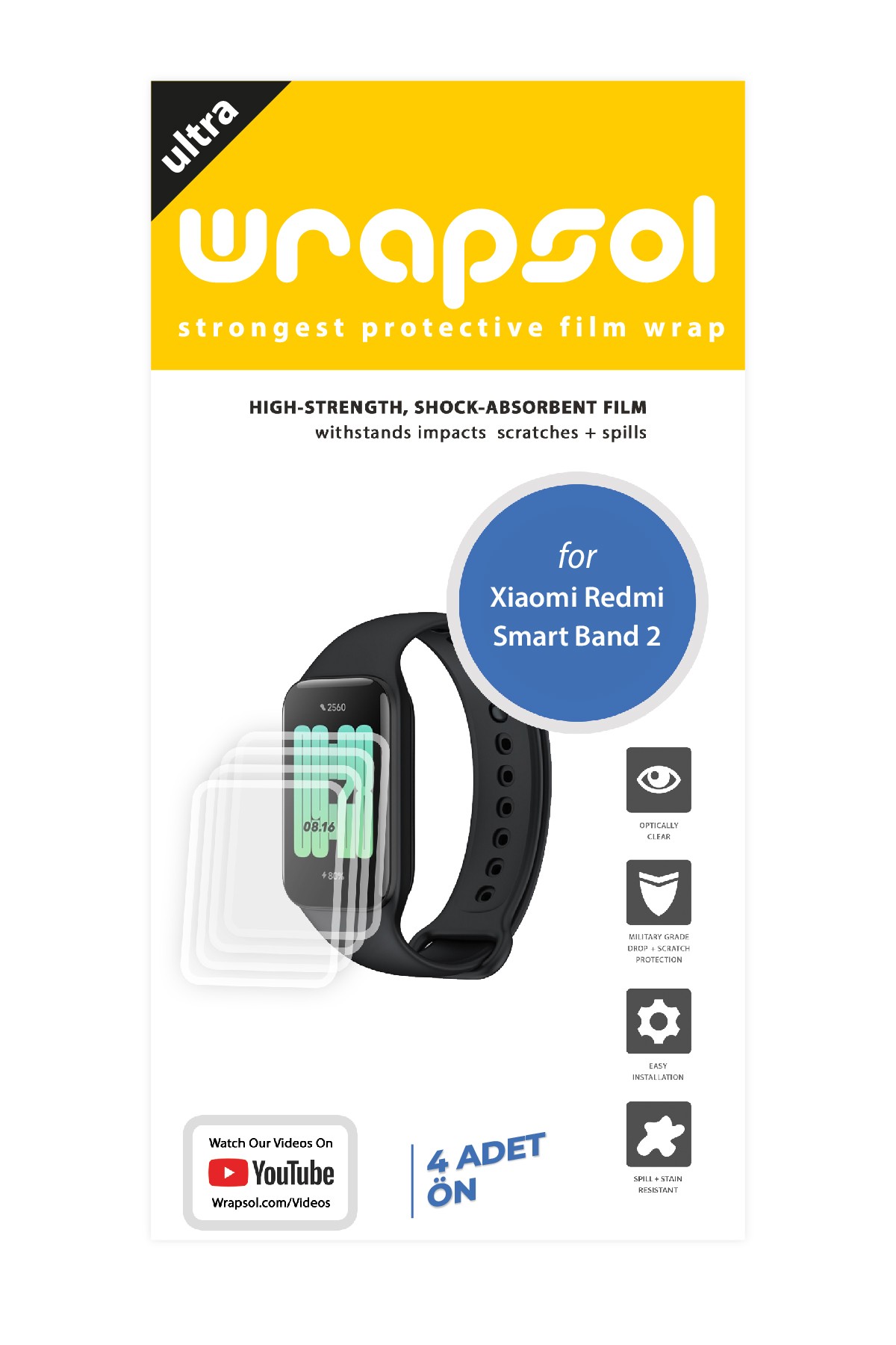 Xiaomi Redmi Smart Band 2 - Ekran Koruyucu Parlak Şeffaf Poliüretan Film (150 mikron)