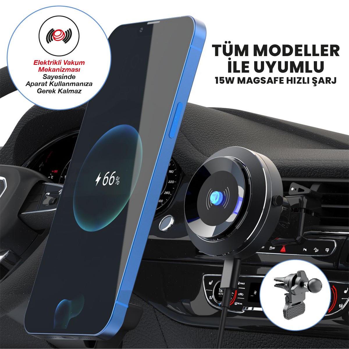 AirPro Araç Içi Telefon Tutucu - Hizli Sarj Özellikli - Elektrikli Vakum Mekanizmali - Clip Type