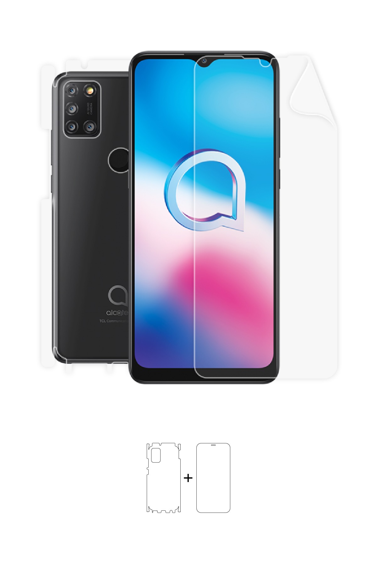 Alcatel 3X 2020 - Fullbody Koruyucu Parlak Şeffaf Poliüretan Film (150 micron)