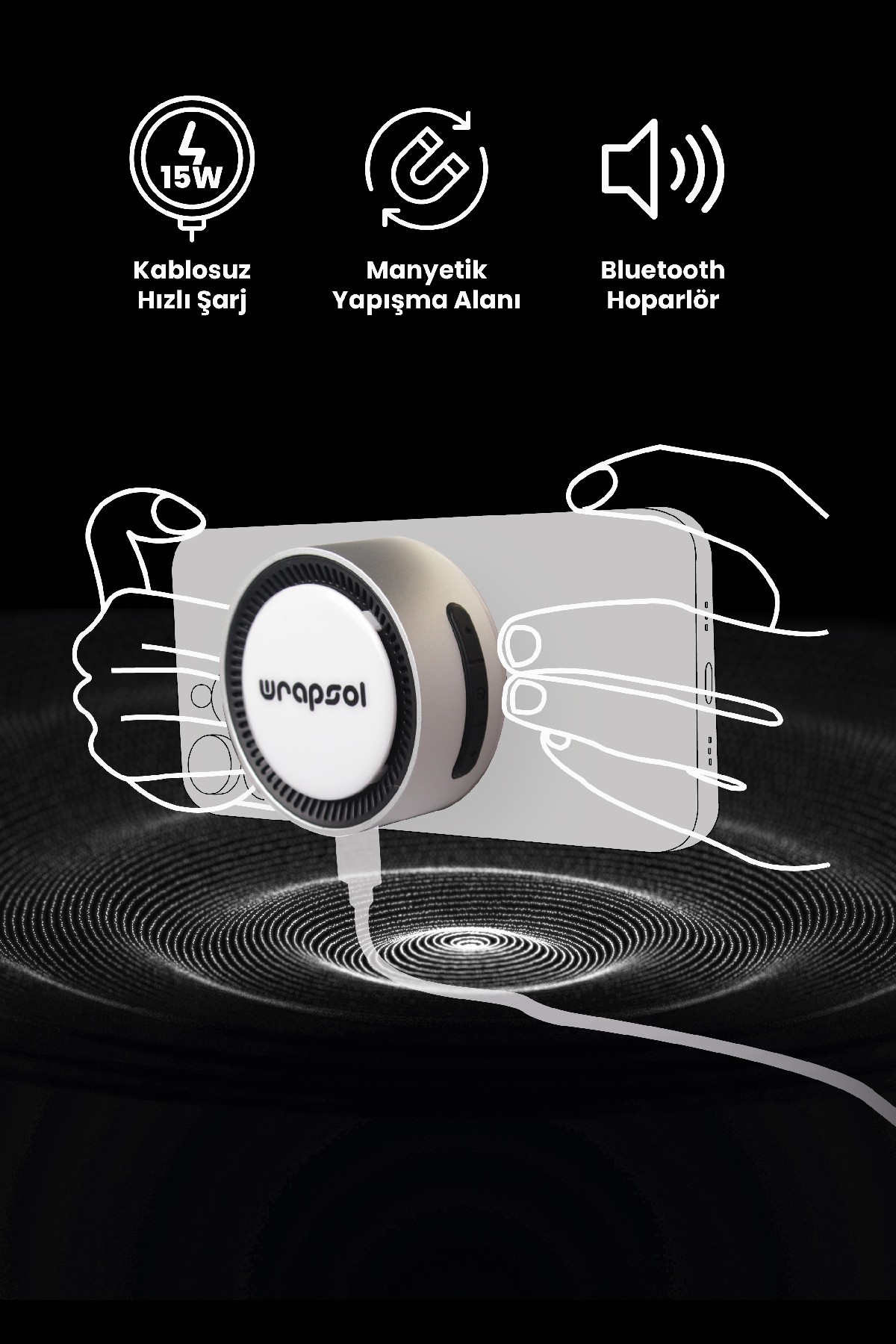 Magsafe Speaker Hoparlör / Kablosuz Hizli Sarj - Silver