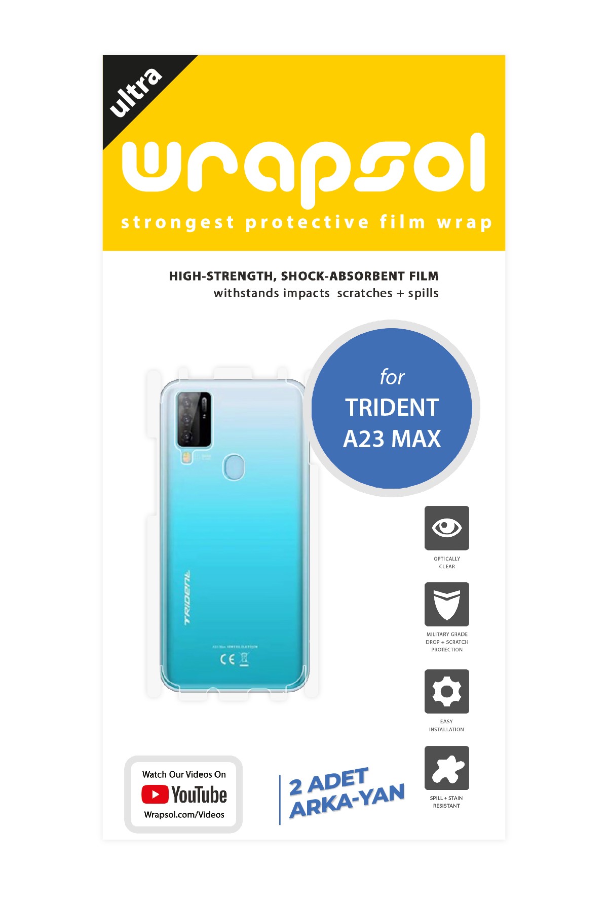 Trident A23 Max - Arka/Yan Koruyucu Parlak Şeffaf Poliüretan Film (150 micron)