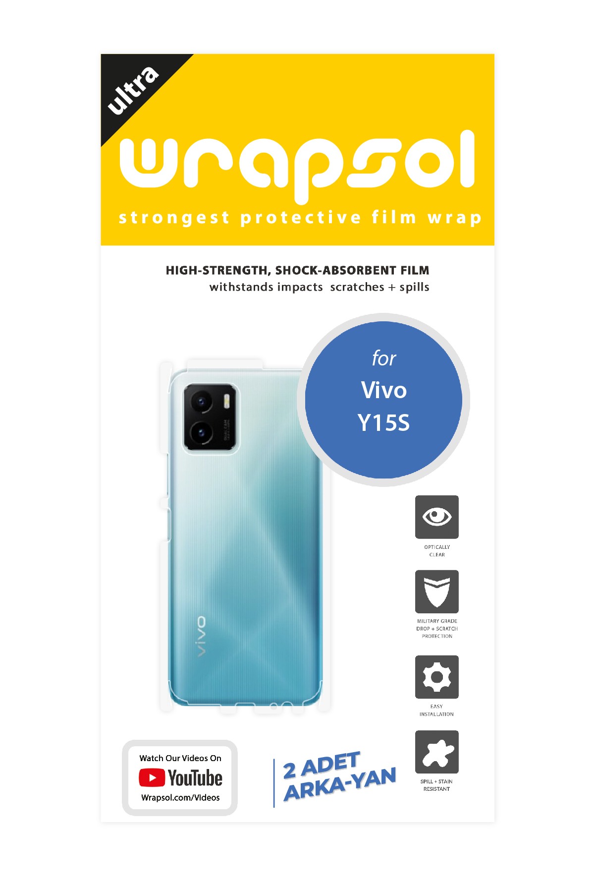 Vivo Y15s - Arka/Yan Koruyucu Parlak Şeffaf Poliüretan Film (150 micron)