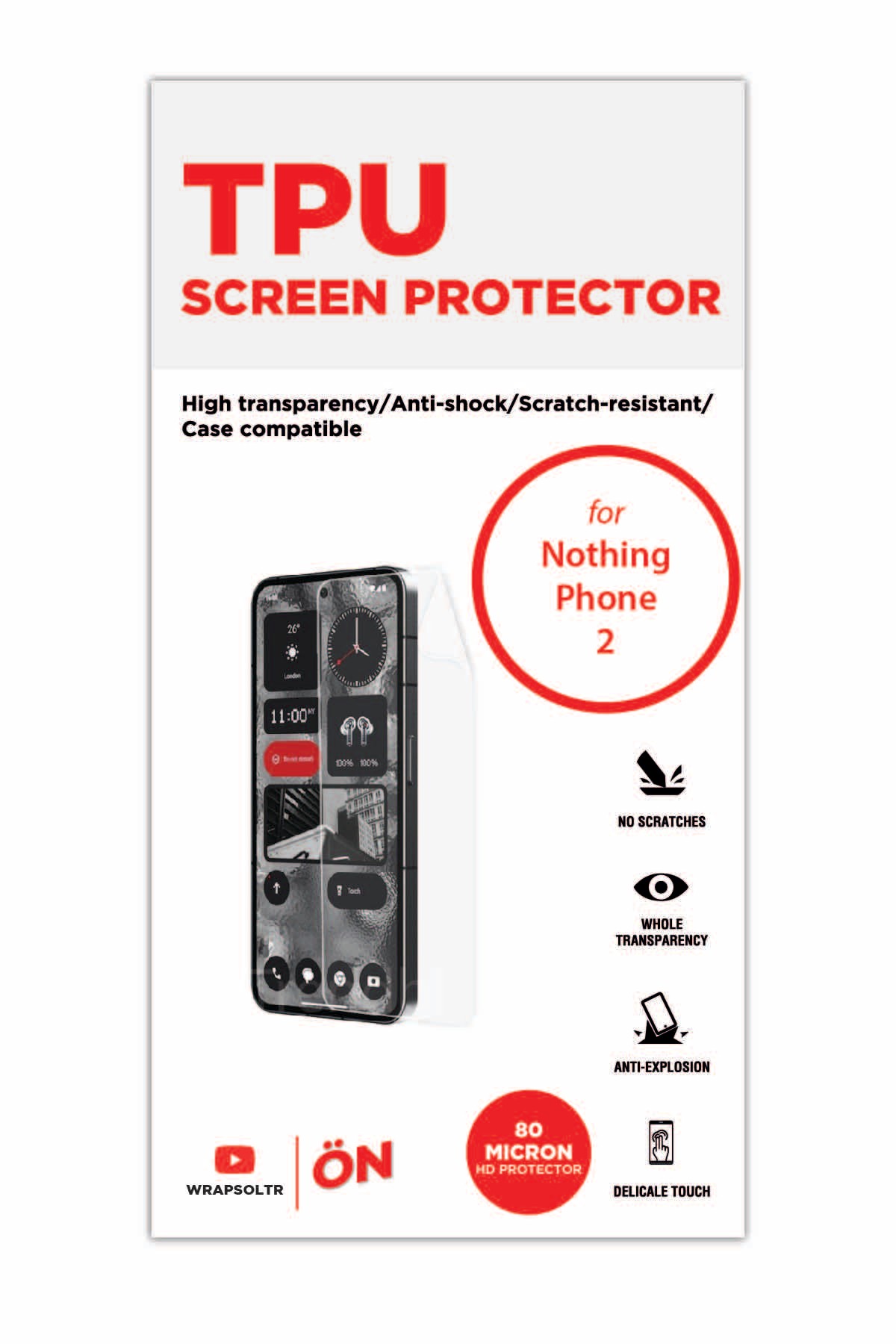 Nothing Phone 2 - Ekran Koruyucu Parlak Şeffaf TPU Film (80 micron)