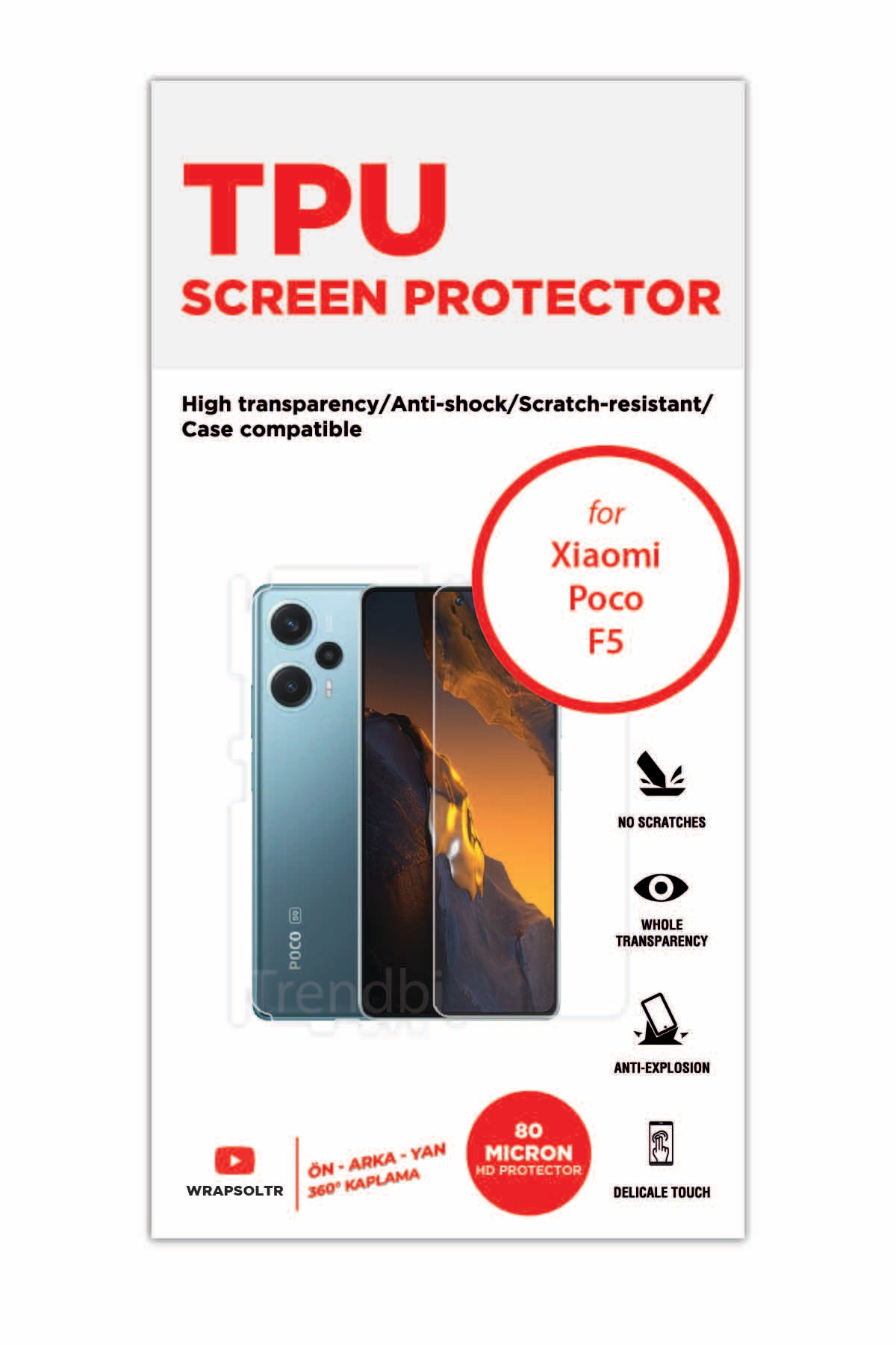 Xiaomi Poco F5 - Fullbody Koruyucu Parlak Şeffaf TPU Film (80 micron)